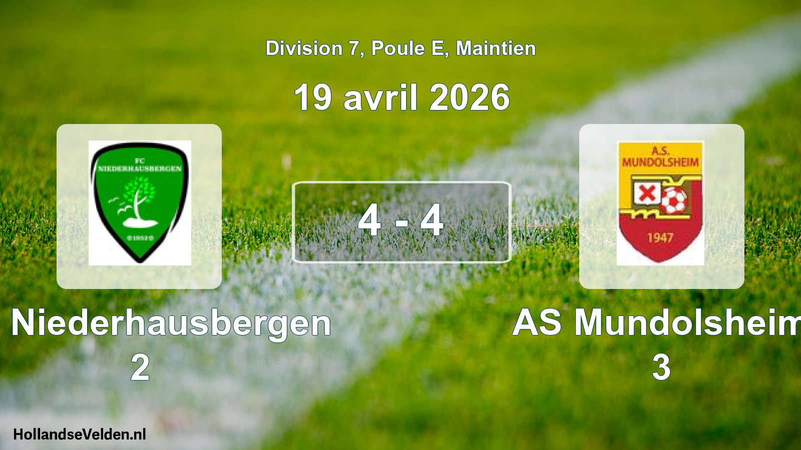 Gespeelde wedstrijd: FC Niederhausbergen 2 - AS Mundolsheim 3 4 - 4 (19 april 2026)