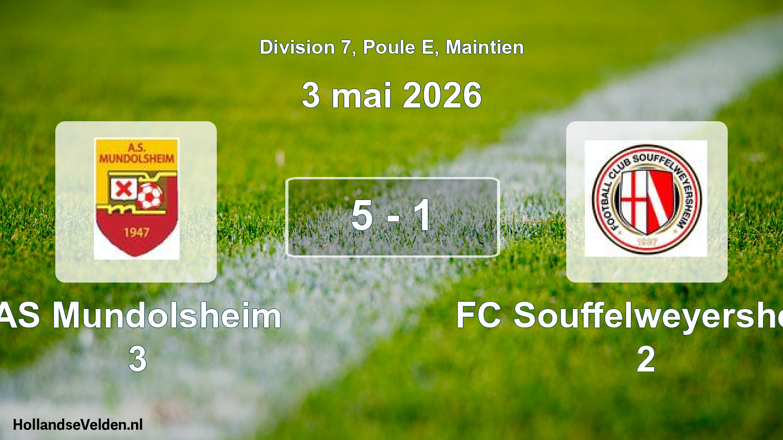 Gespeelde wedstrijd: AS Mundolsheim 3 - FC Souffelweyersheim 2 5 - 1 (3 mei 2026)