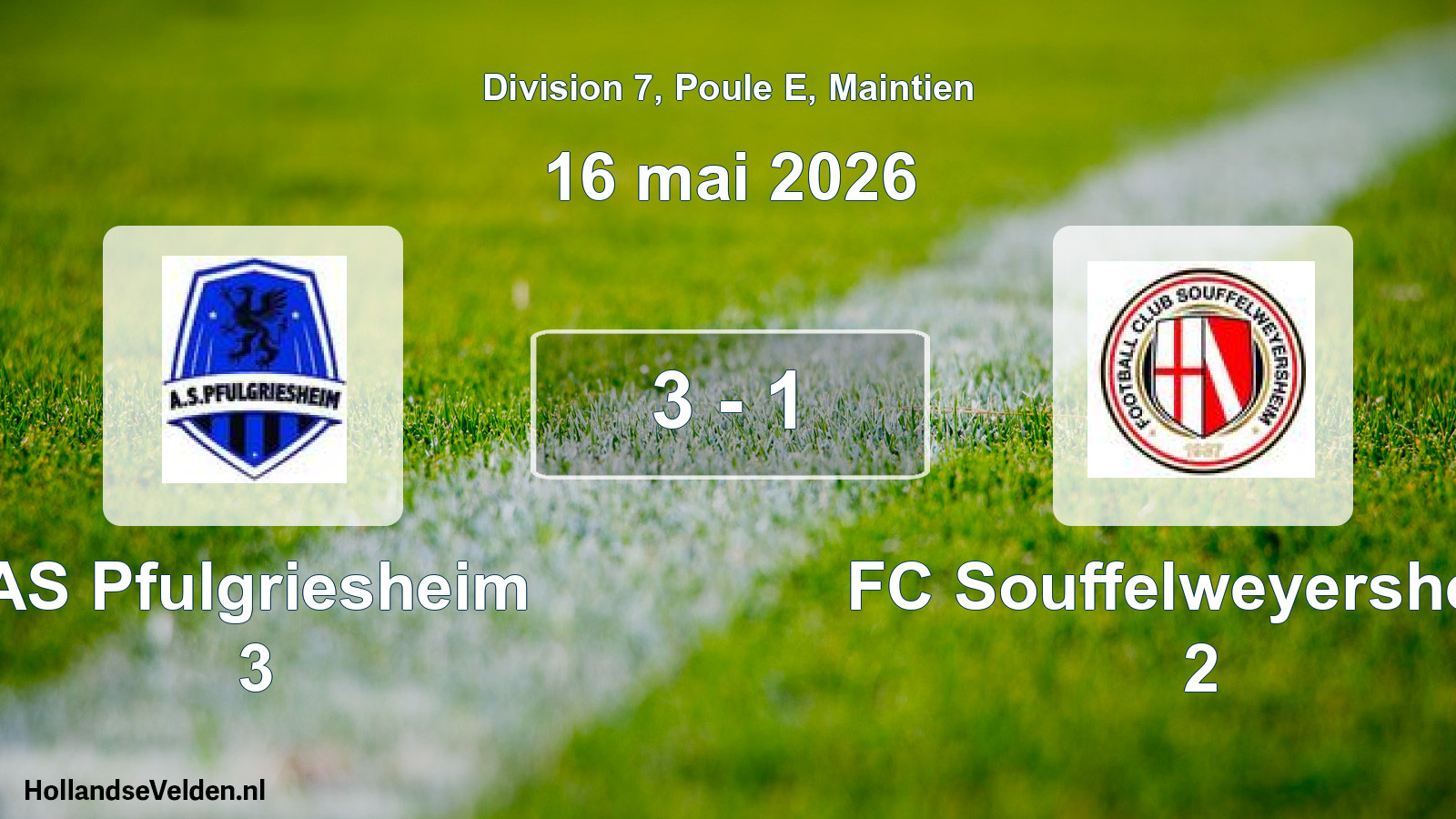 Gespeelde wedstrijd: AS Pfulgriesheim 3 - FC Souffelweyersheim 2 3 - 1 (16 mei 2026)