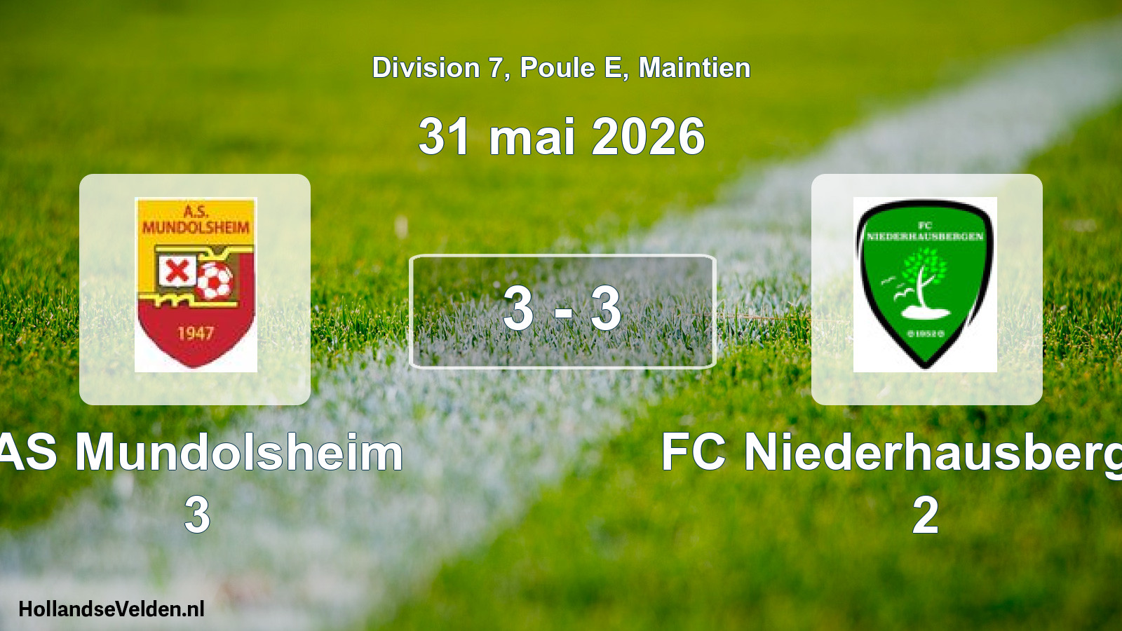 Gespeelde wedstrijd: AS Mundolsheim 3 - FC Niederhausbergen 2 3 - 3 (31 mei 2026)