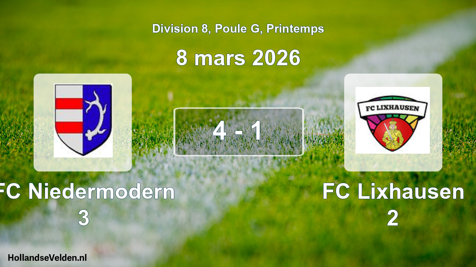 Gespeelde wedstrijd: FC Niedermodern 3 - FC Lixhausen 2 4 - 1 (8 maart 2026)