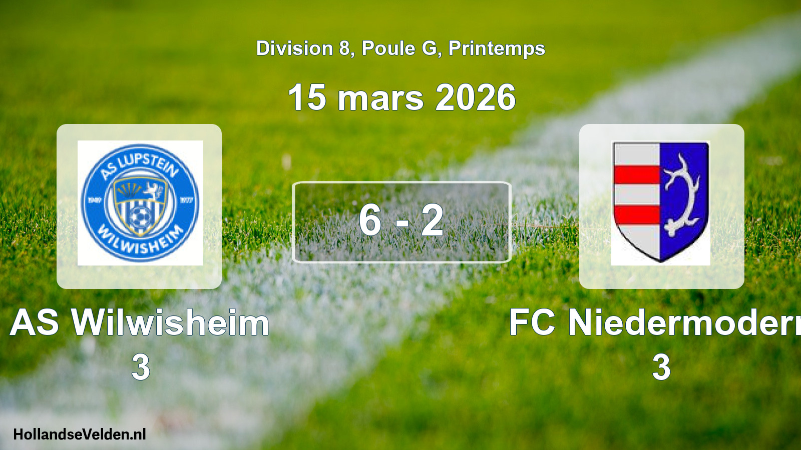 Gespeelde wedstrijd: AS Wilwisheim 3 - FC Niedermodern 3 6 - 2 (15 maart 2026)