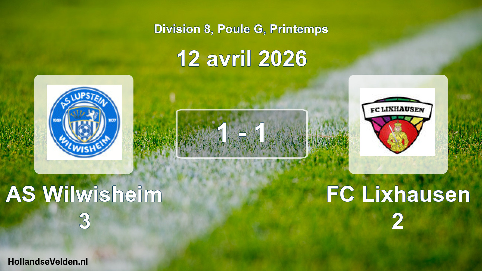 Gespeelde wedstrijd: AS Wilwisheim 3 - FC Lixhausen 2 1 - 1 (12 april 2026)