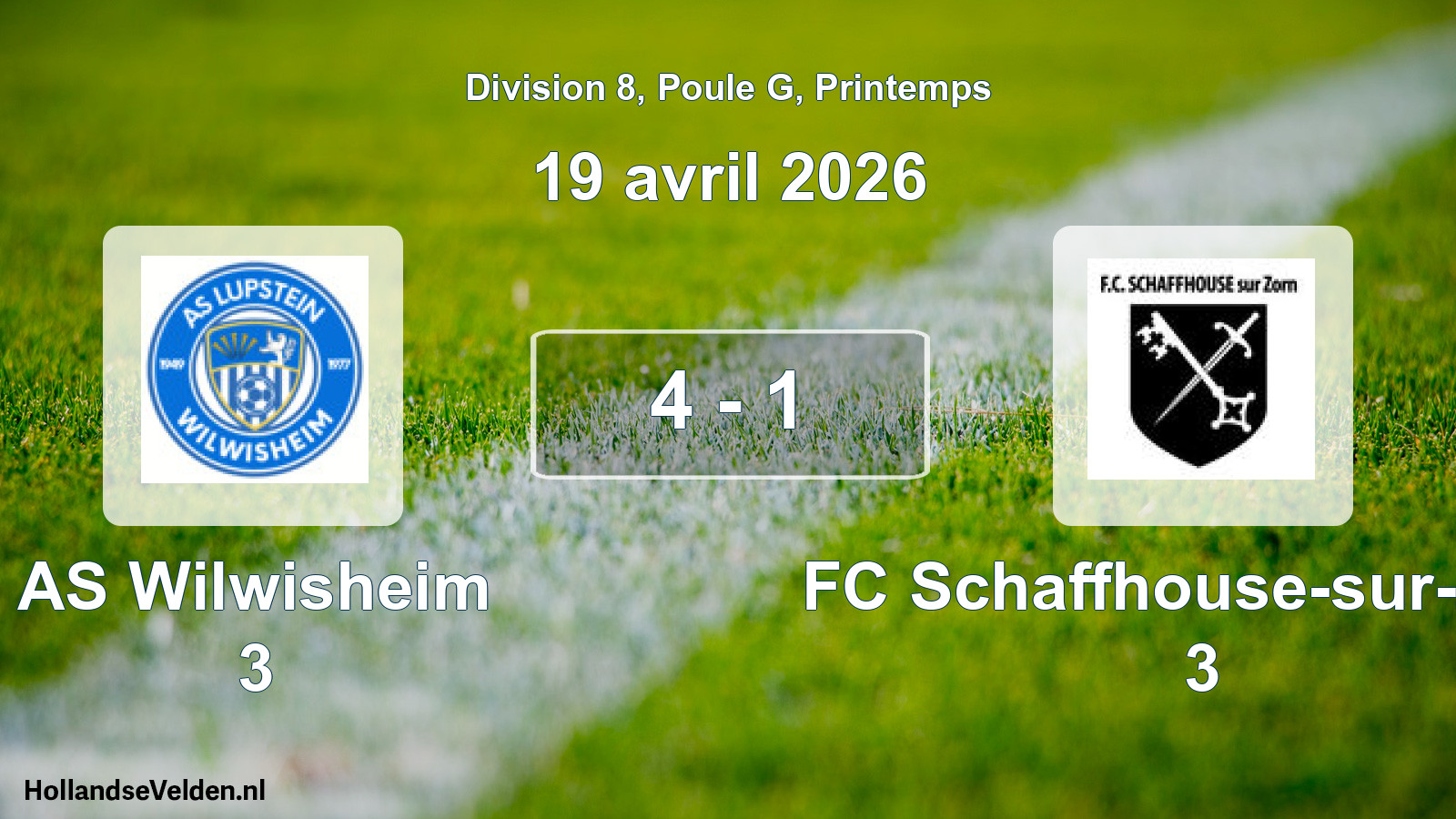 Gespeelde wedstrijd: AS Wilwisheim 3 - FC Schaffhouse-sur-Zorn 3 4 - 1 (19 april 2026)