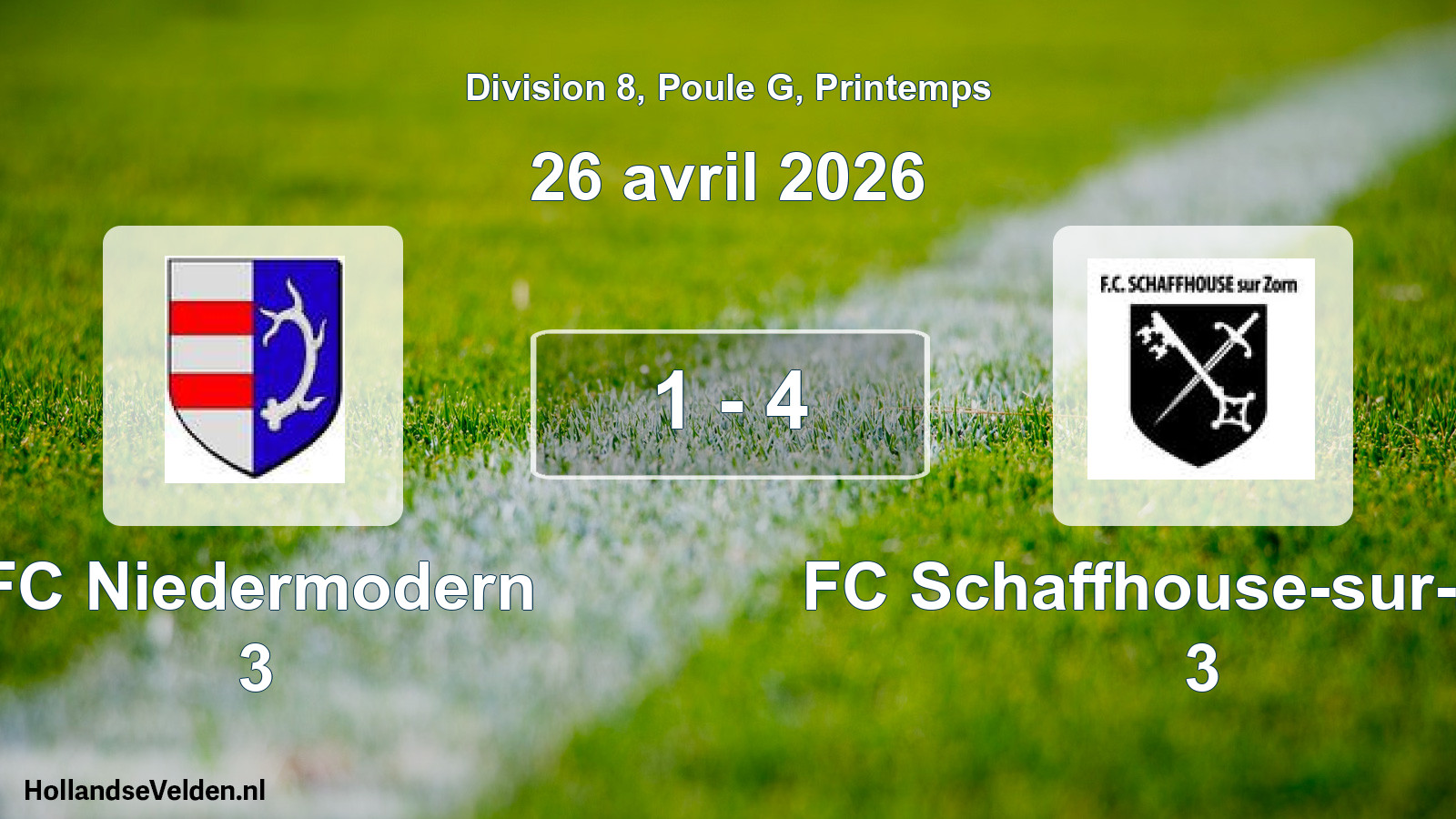 Gespeelde wedstrijd: FC Niedermodern 3 - FC Schaffhouse-sur-Zorn 3 1 - 4 (26 april 2026)