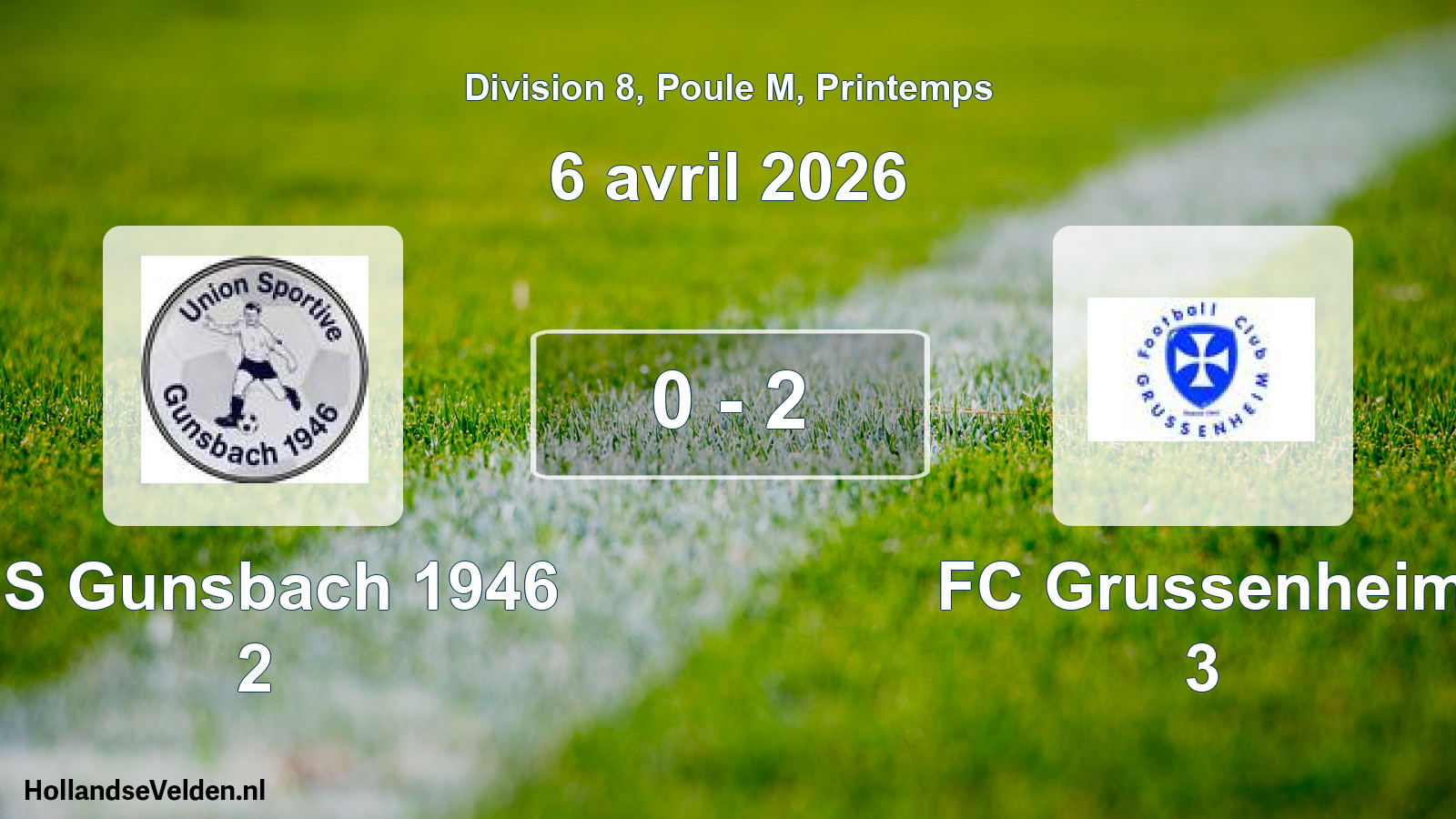Gespeelde wedstrijd: US Gunsbach 1946 2 - FC Grussenheim 3 0 - 2 (6 april 2026)