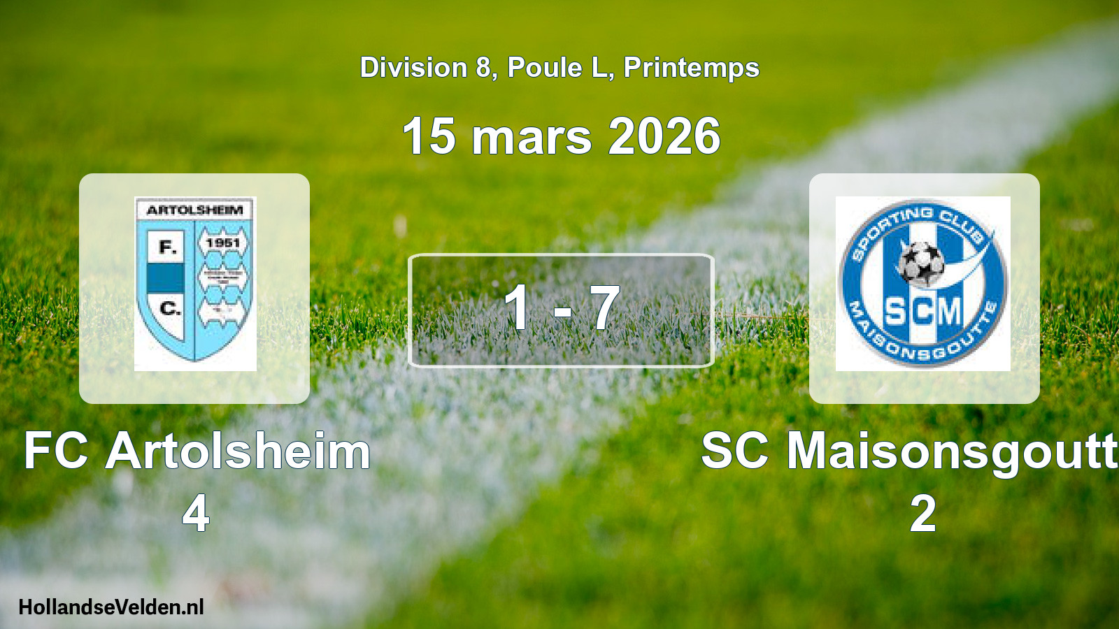 Gespeelde wedstrijd: FC Artolsheim 4 - SC Maisonsgoutte 2 1 - 7 (15 maart 2026)