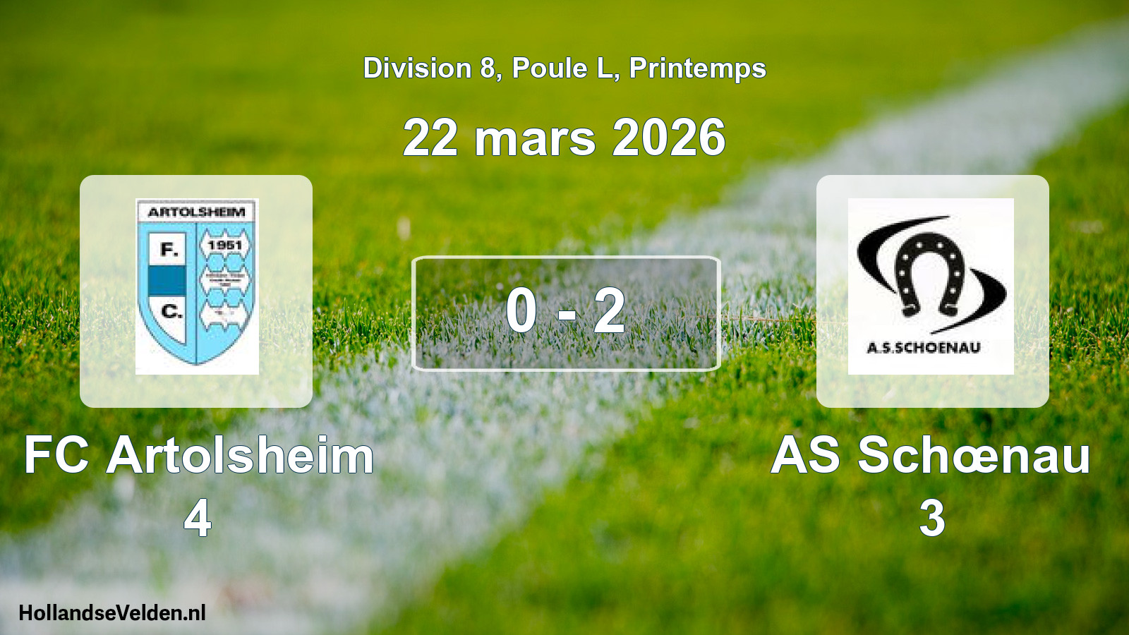Gespeelde wedstrijd: FC Artolsheim 4 - AS Schœnau 3 0 - 2 (22 maart 2026)