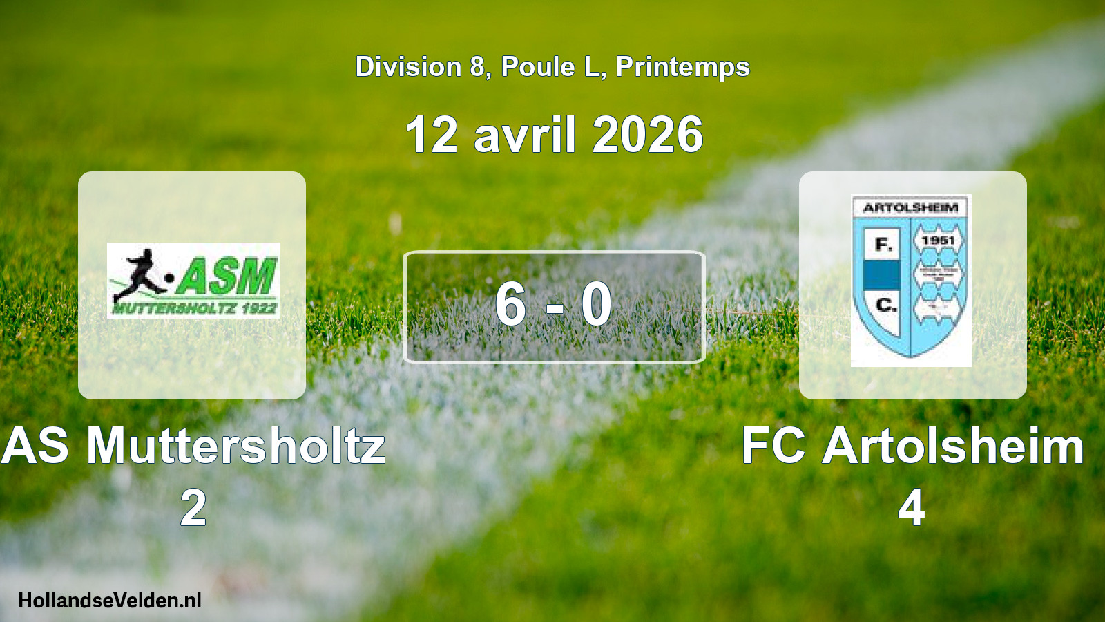 Gespeelde wedstrijd: AS Muttersholtz 2 - FC Artolsheim 4 6 - 0 (12 april 2026)