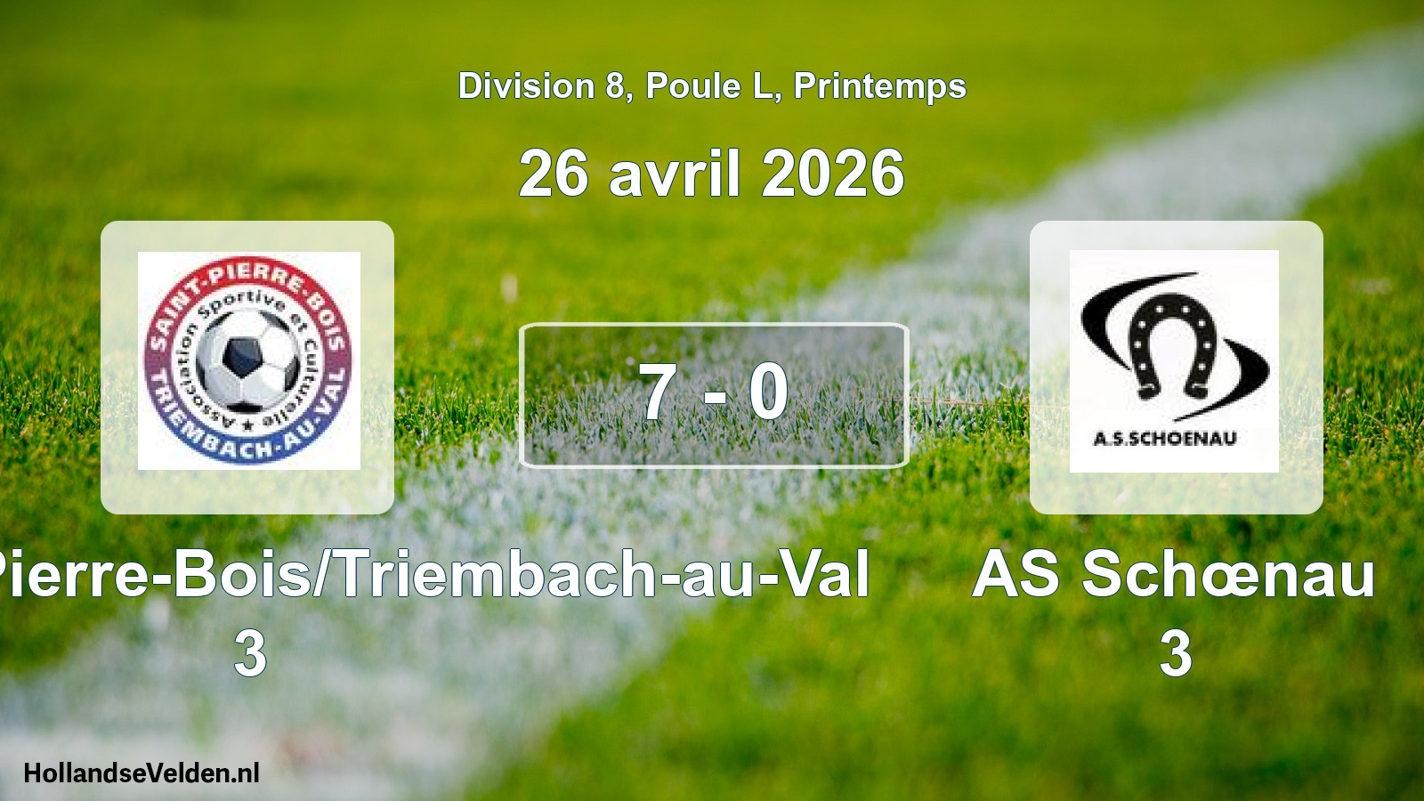 Gespeelde wedstrijd: ASC Saint-Pierre-Bois/Triembach-au-Val 3 - AS Schœnau 3 7 - 0 (26 april 2026)