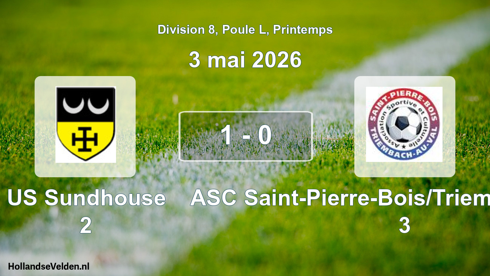 Gespeelde wedstrijd: US Sundhouse 2 - ASC Saint-Pierre-Bois/Triembach-au-Val 3 1 - 0 (3 mei 2026)