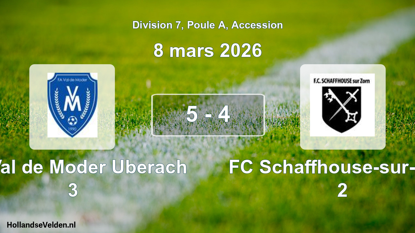 Gespeelde wedstrijd: FA Val de Moder Uberach 3 - FC Schaffhouse-sur-Zorn 2 5 - 4 (8 maart 2026)