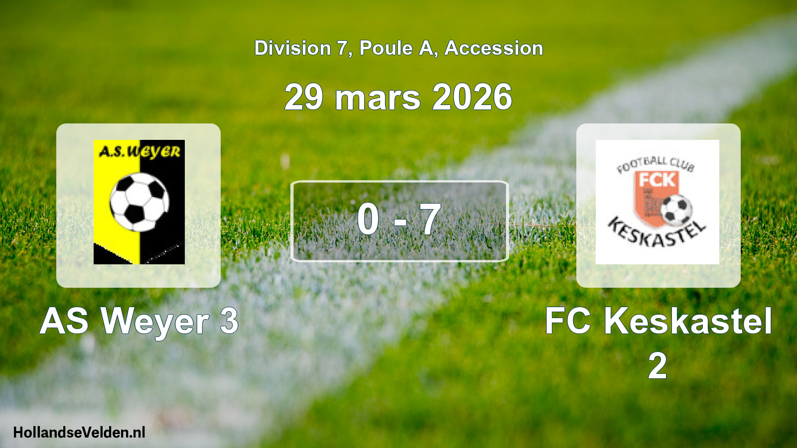 Gespeelde wedstrijd: AS Weyer 3 - FC Keskastel 2 0 - 7 (29 maart 2026)