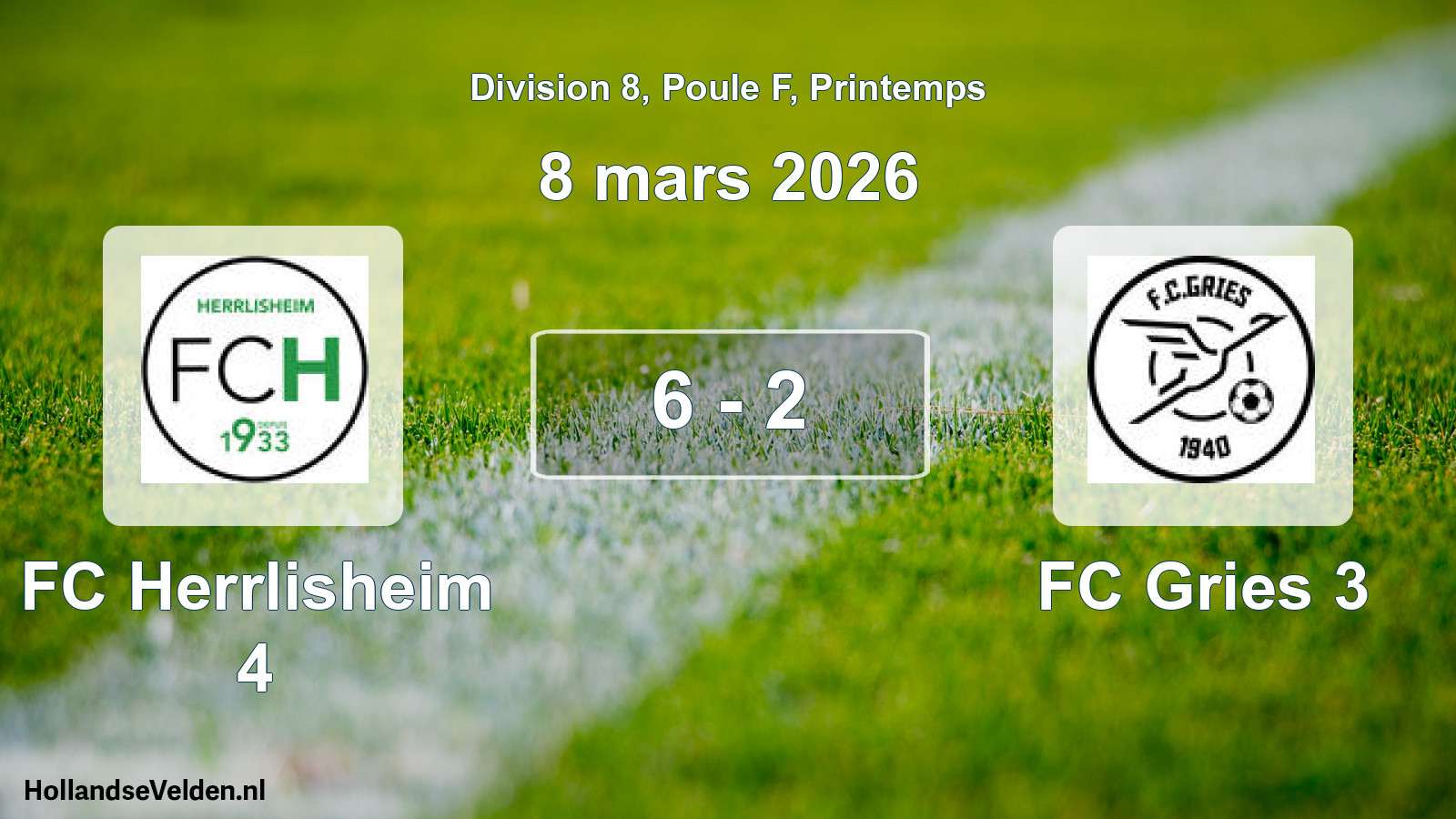 Gespeelde wedstrijd: FC Herrlisheim 4 - FC Gries 3 6 - 2 (8 maart 2026)