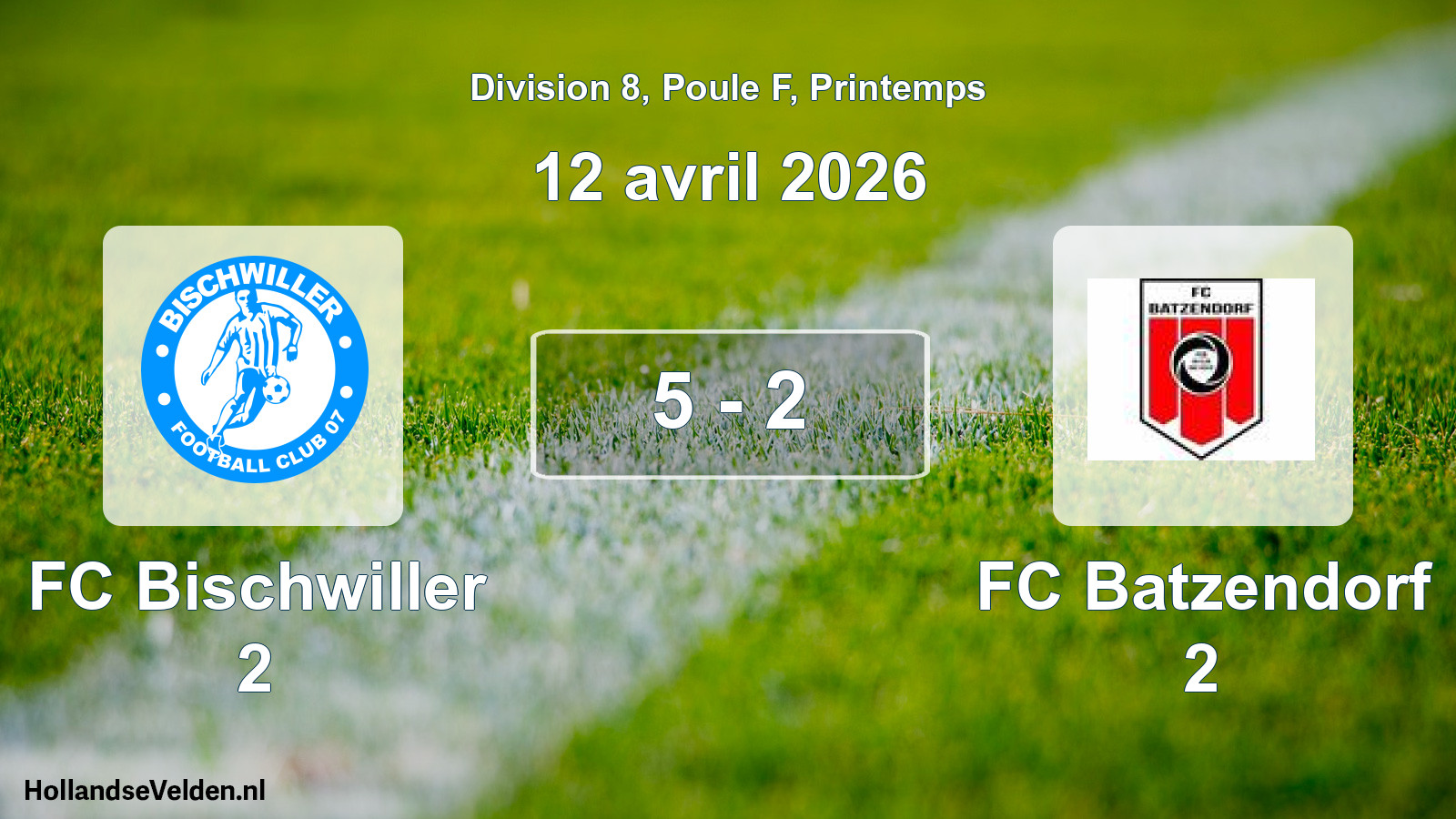 Gespeelde wedstrijd: FC Bischwiller 2 - FC Batzendorf 2 5 - 2 (12 april 2026)