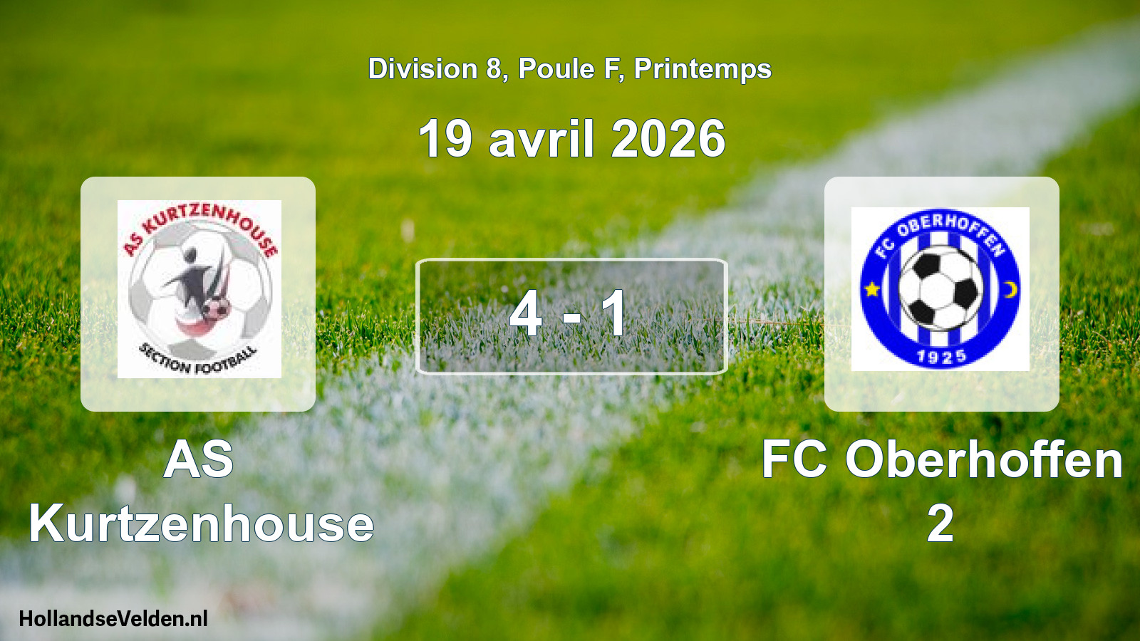 Gespeelde wedstrijd: AS Kurtzenhouse - FC Oberhoffen 2 4 - 1 (19 april 2026)