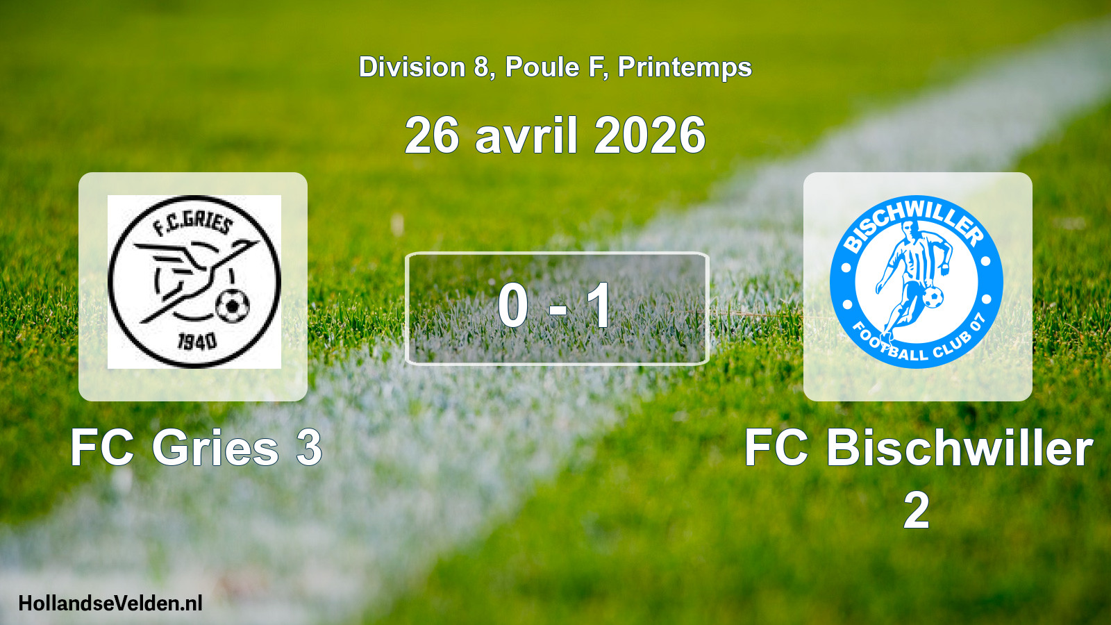 Gespeelde wedstrijd: FC Gries 3 - FC Bischwiller 2 0 - 1 (26 april 2026)