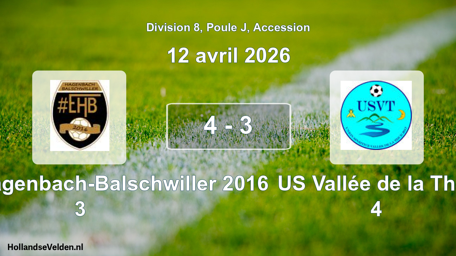 Gespeelde wedstrijd: Entente Hagenbach-Balschwiller 2016 3 - US Vallée de la Thur 4 4 - 3 (12 april 2026)