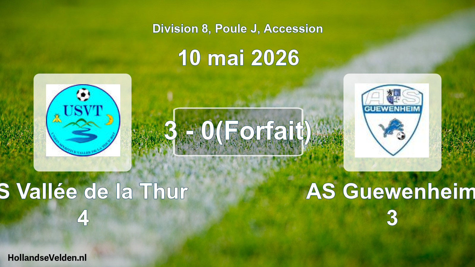 Gespeelde wedstrijd: US Vallée de la Thur 4 - AS Guewenheim 3 3 - 0(Forfait) (10 mei 2026)