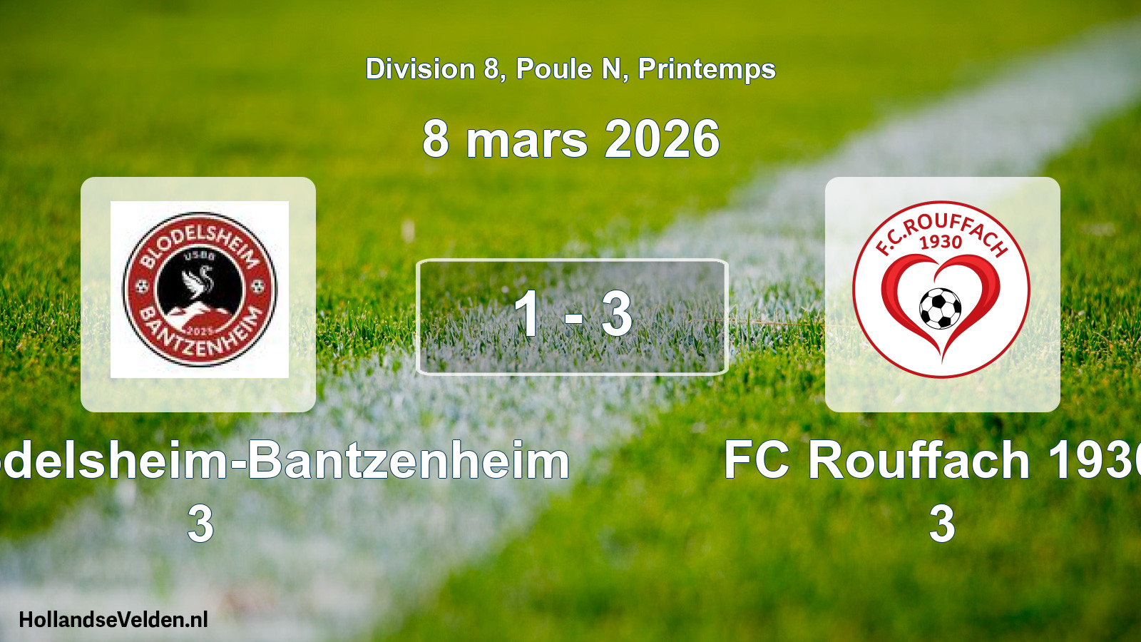 Gespeelde wedstrijd: US Blodelsheim-Bantzenheim 3 - FC Rouffach 1930 3 1 - 3 (8 maart 2026)
