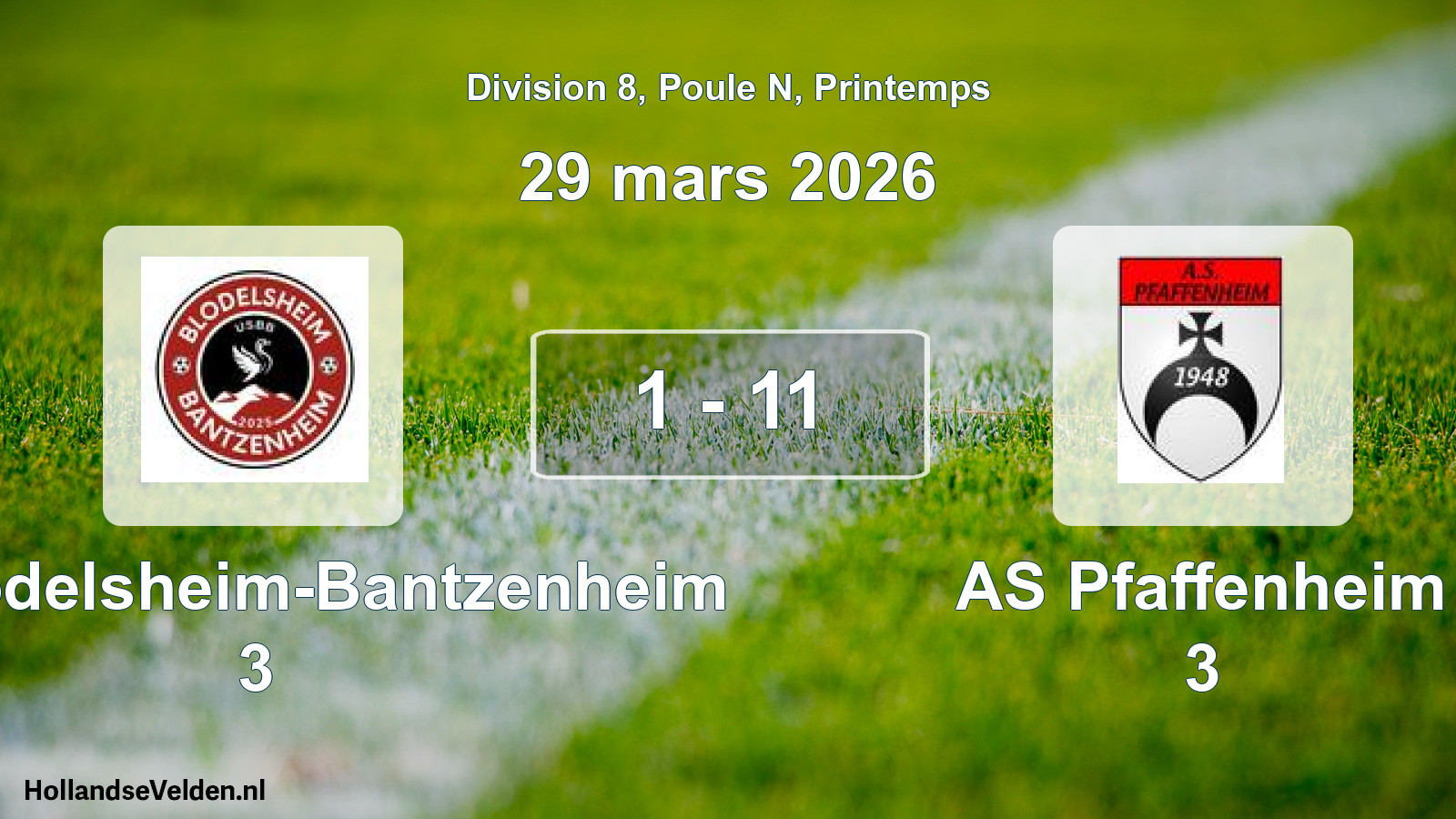 Gespeelde wedstrijd: US Blodelsheim-Bantzenheim 3 - AS Pfaffenheim 3 1 - 11 (29 maart 2026)