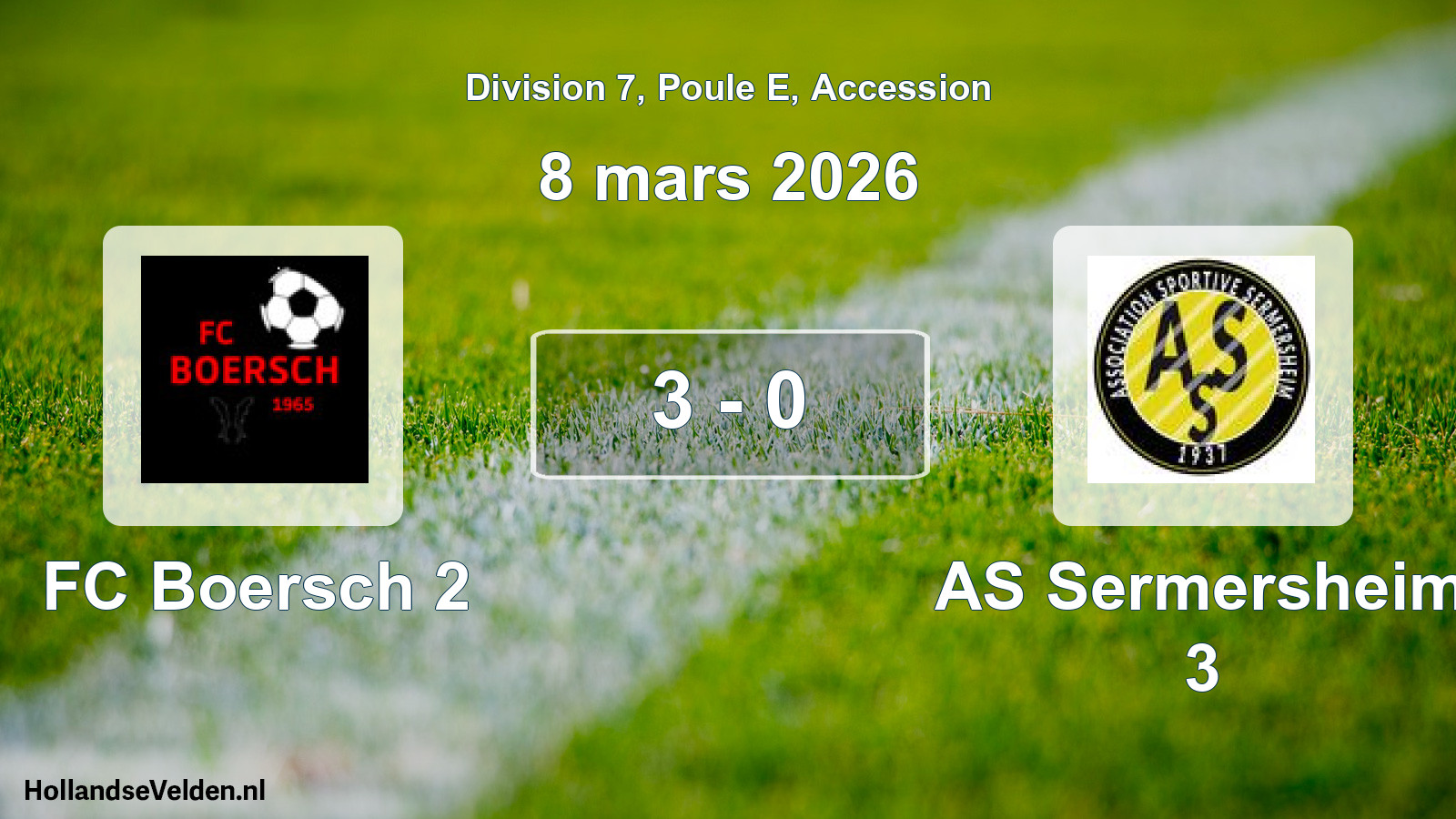 Gespeelde wedstrijd: FC Boersch 2 - AS Sermersheim 3 3 - 0 (8 maart 2026)