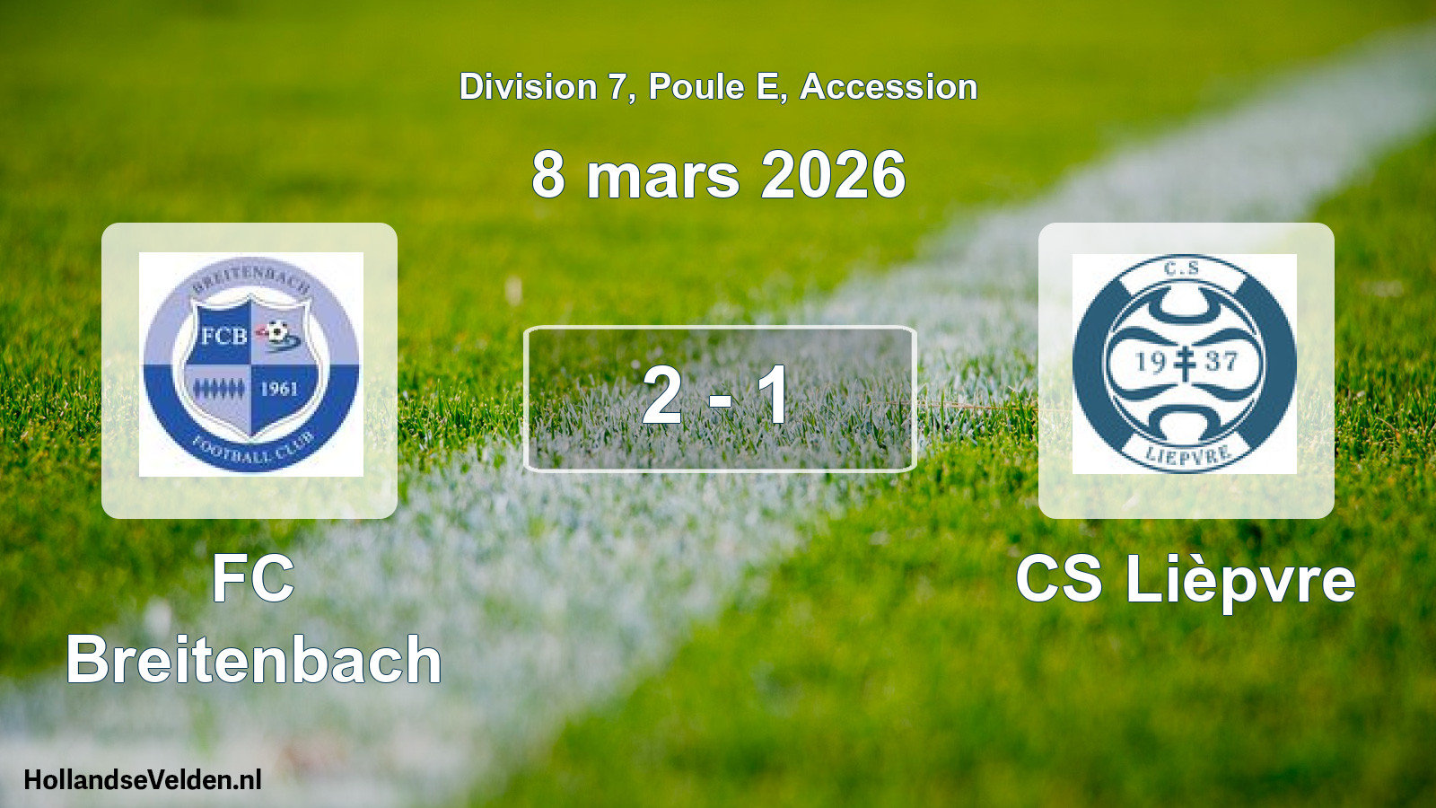 Gespeelde wedstrijd: FC Breitenbach - CS Lièpvre 2 - 1 (8 maart 2026)