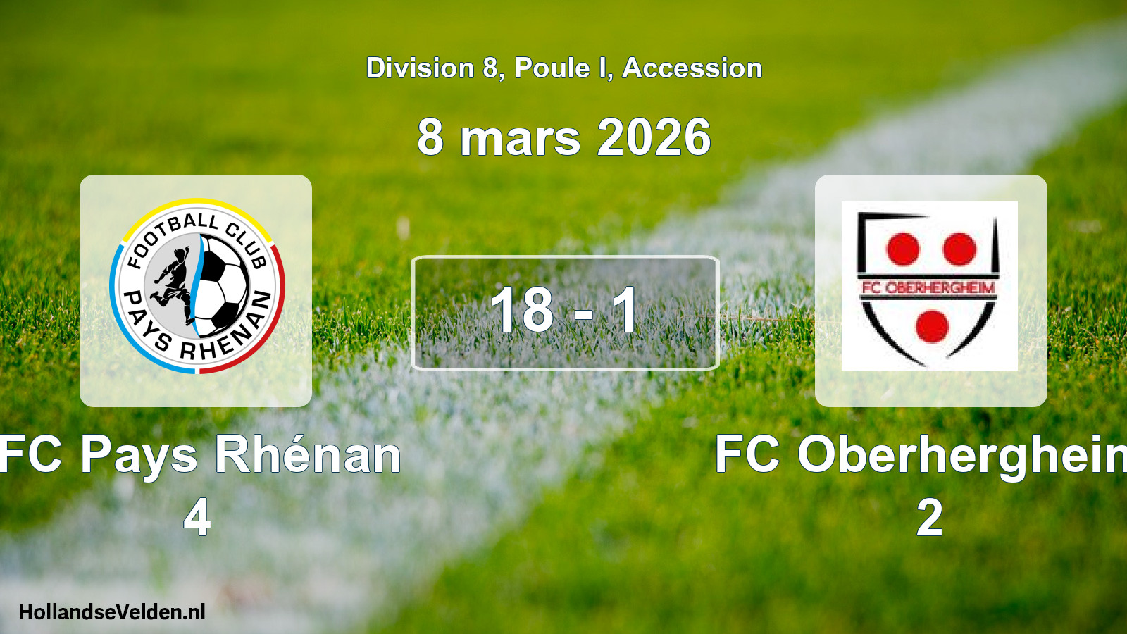 Gespeelde wedstrijd: FC Pays Rhénan 4 - FC Oberhergheim 2 18 - 1 (8 maart 2026)