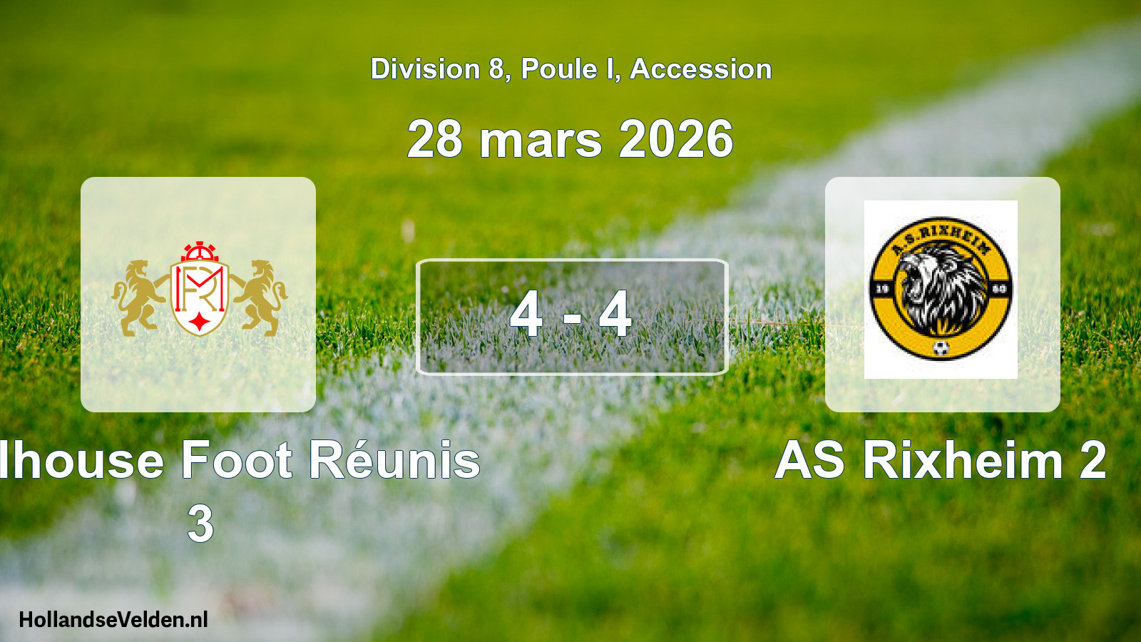 Gespeelde wedstrijd: Mulhouse Foot Réunis 3 - AS Rixheim 2 4 - 4 (28 maart 2026)