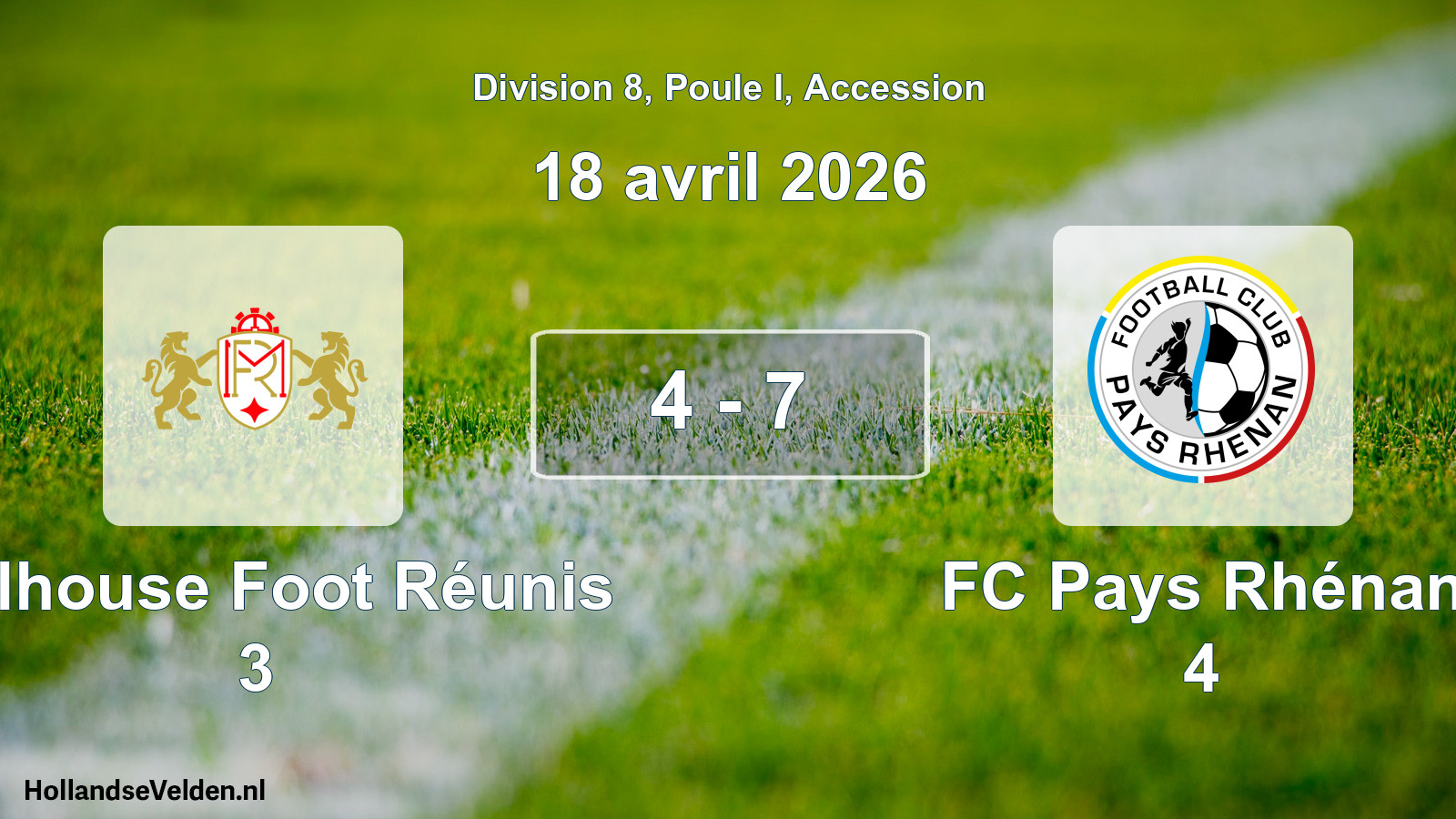 Gespeelde wedstrijd: Mulhouse Foot Réunis 3 - FC Pays Rhénan 4 4 - 7 (18 april 2026)