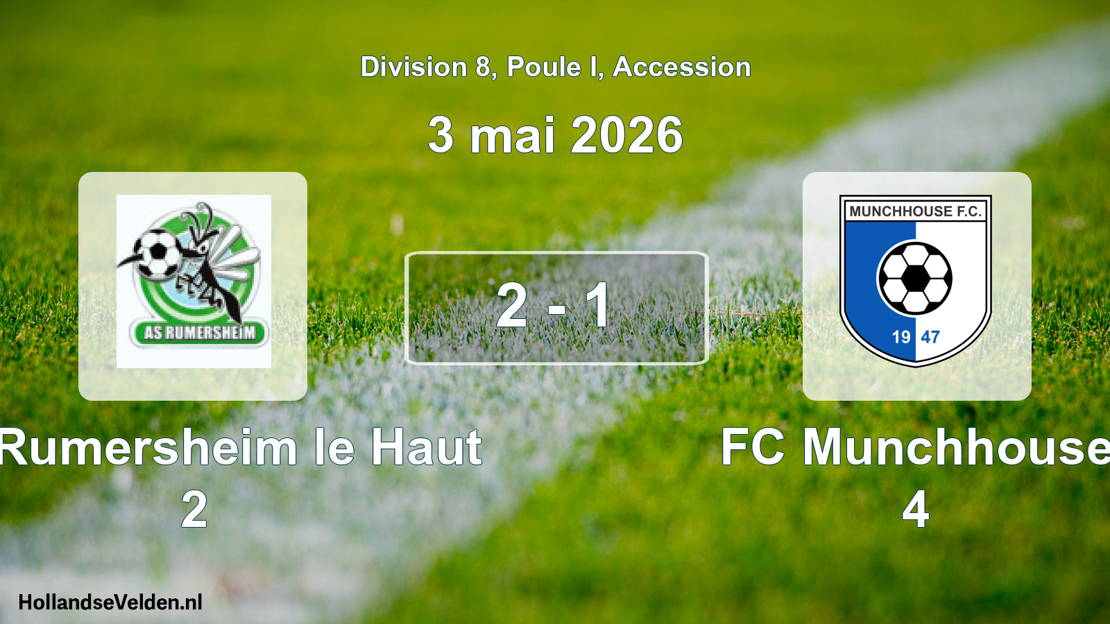 Gespeelde wedstrijd: AS Rumersheim le Haut 2 - FC Munchhouse 4 2 - 1 (3 mei 2026)
