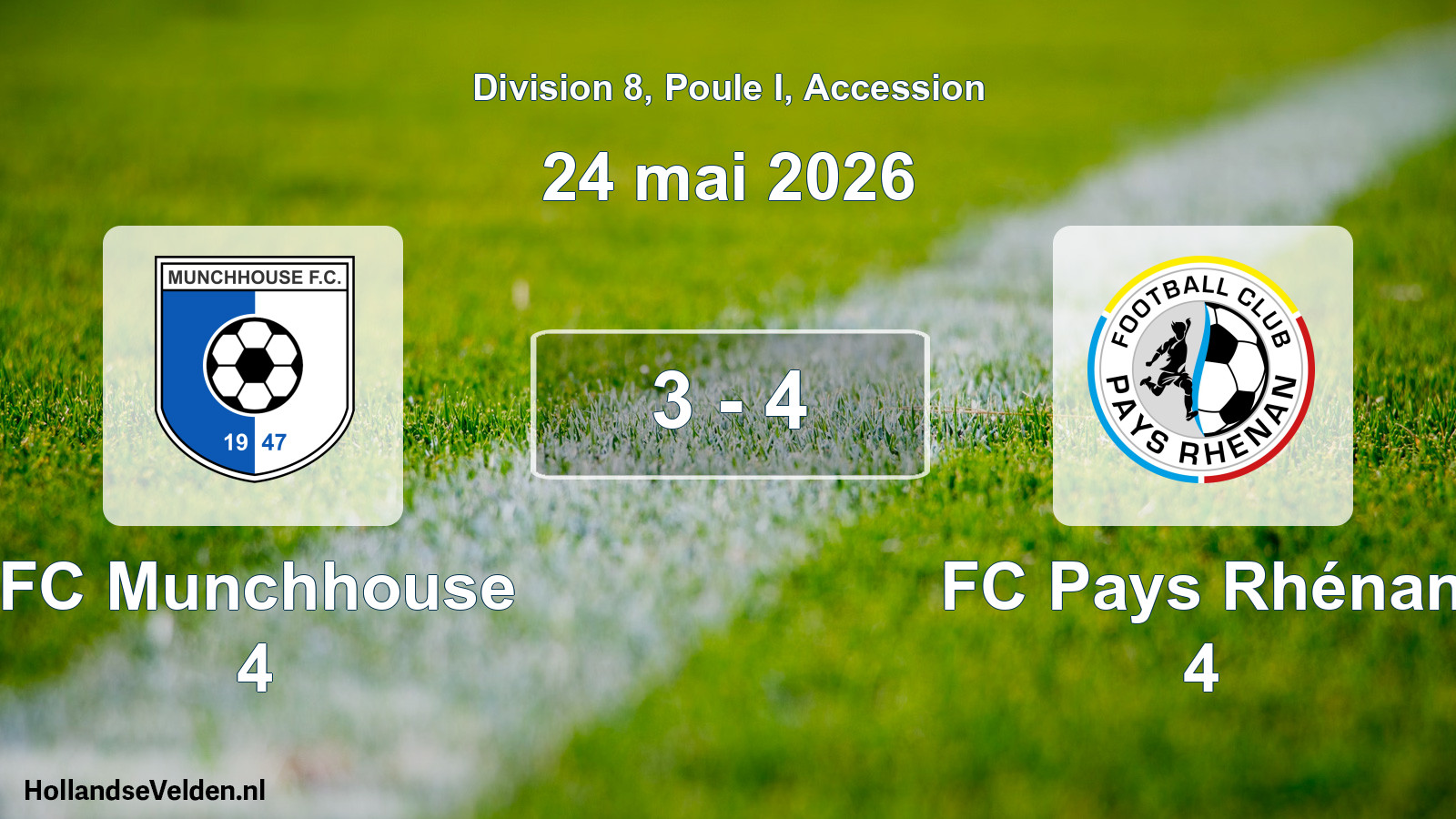 Gespeelde wedstrijd: FC Munchhouse 4 - FC Pays Rhénan 4 3 - 4 (24 mei 2026)