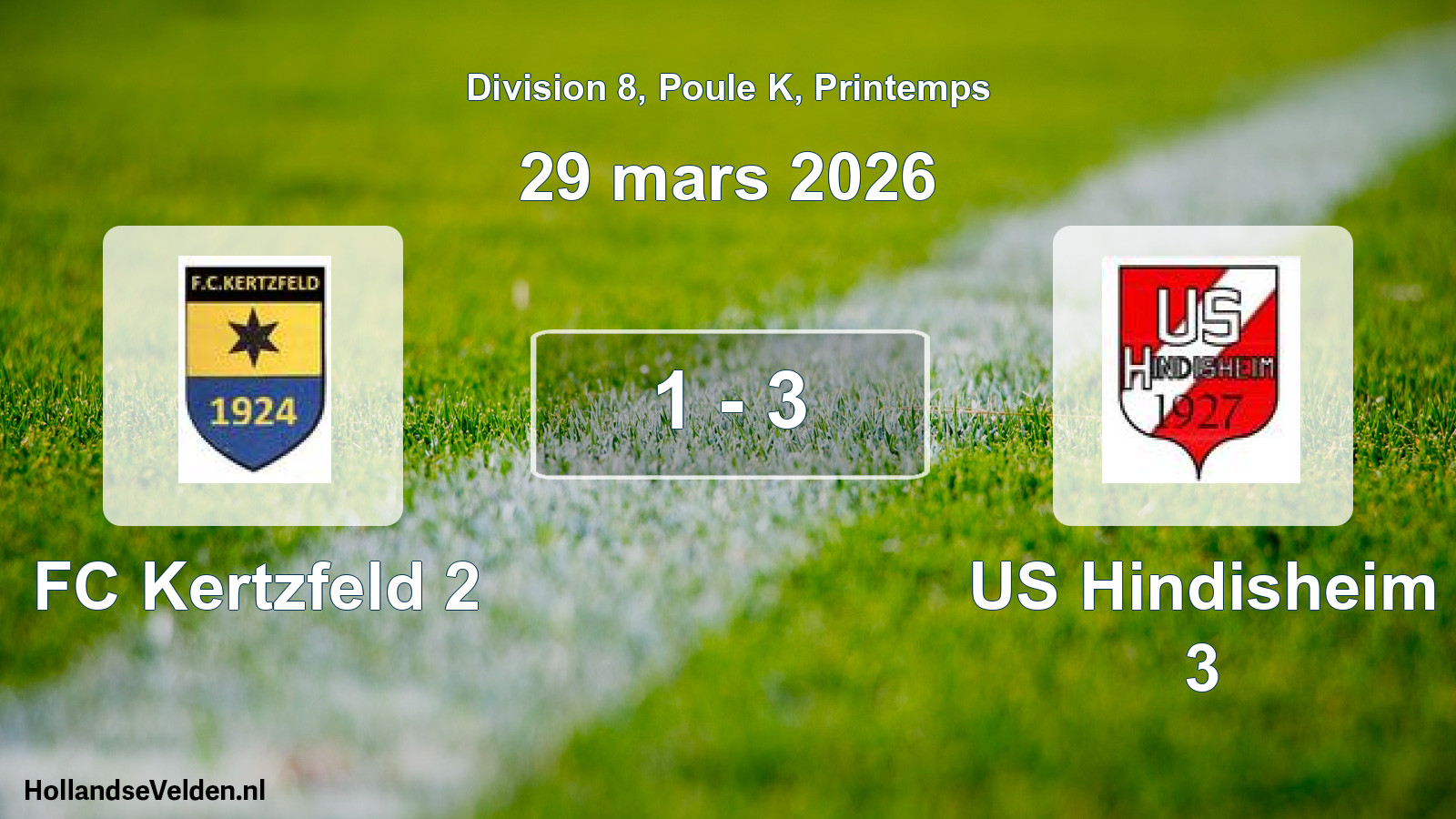 Gespeelde wedstrijd: FC Kertzfeld 2 - US Hindisheim 3 1 - 3 (29 maart 2026)