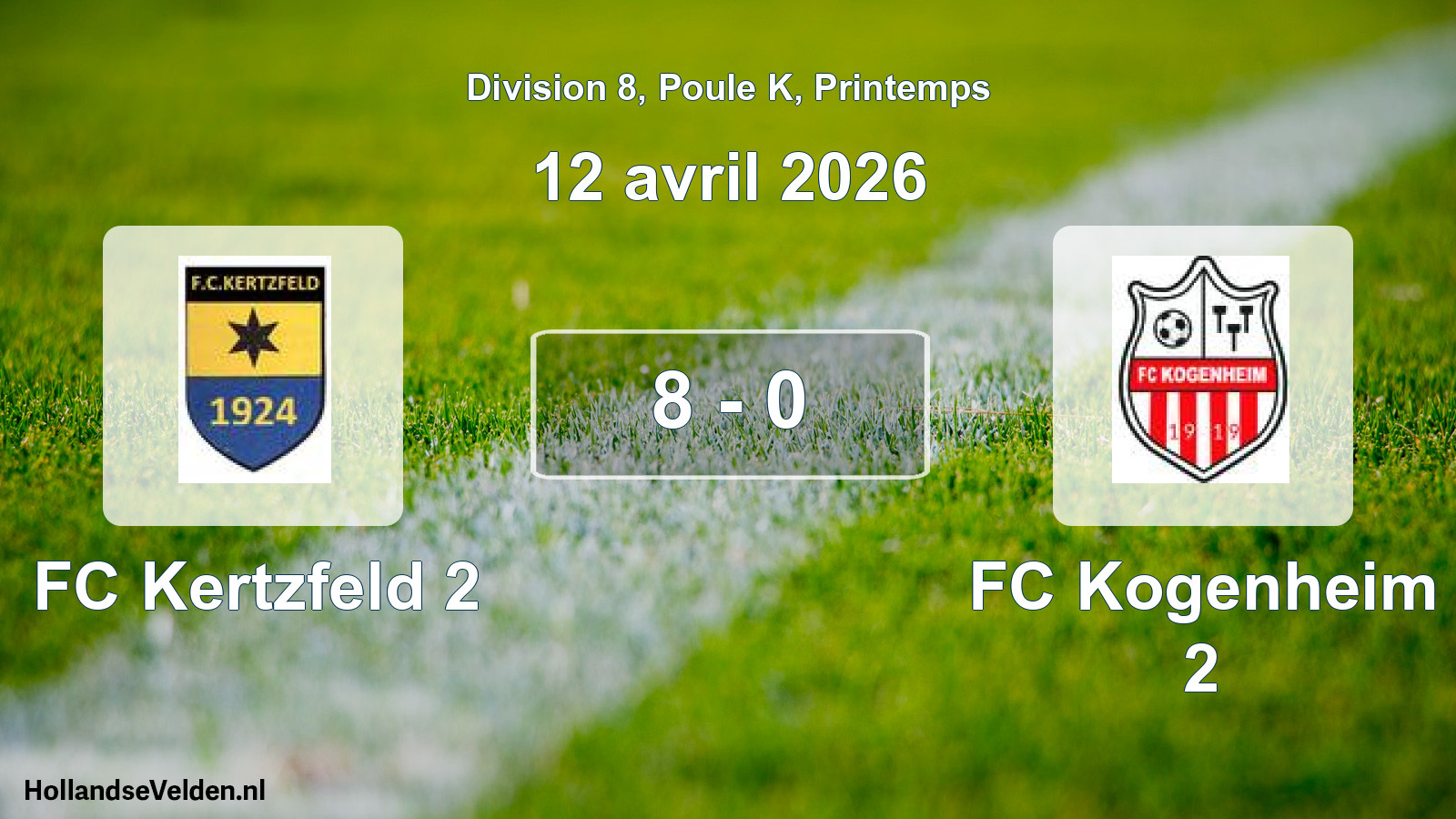 Gespeelde wedstrijd: FC Kertzfeld 2 - FC Kogenheim 2 8 - 0 (12 april 2026)