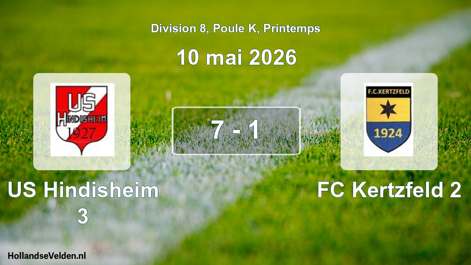 Gespeelde wedstrijd: US Hindisheim 3 - FC Kertzfeld 2 7 - 1 (10 mei 2026)