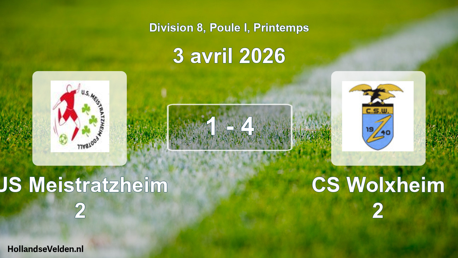 Gespeelde wedstrijd: US Meistratzheim 2 - CS Wolxheim 2 1 - 4 (3 april 2026)