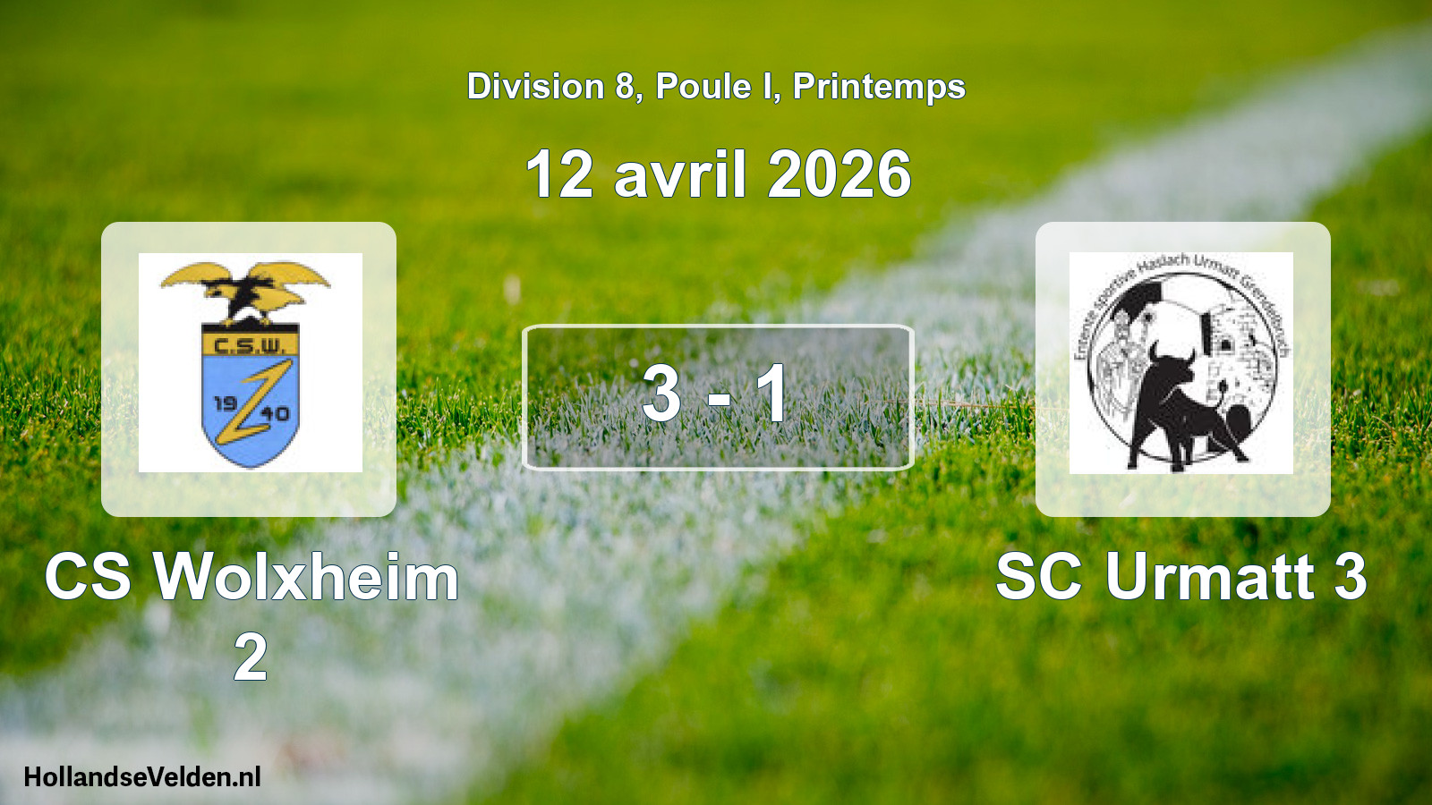 Gespeelde wedstrijd: CS Wolxheim 2 - SC Urmatt 3 3 - 1 (12 april 2026)