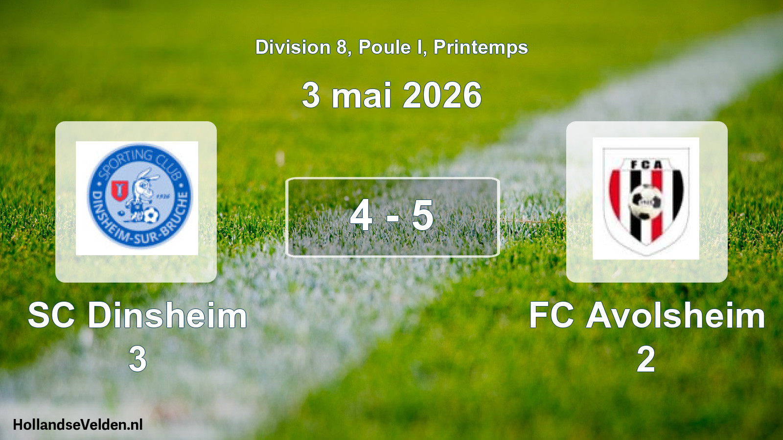 Gespeelde wedstrijd: SC Dinsheim 3 - FC Avolsheim 2 4 - 5 (3 mei 2026)