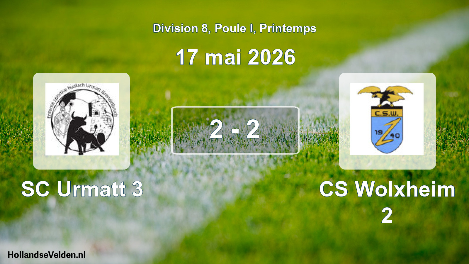 Gespeelde wedstrijd: SC Urmatt 3 - CS Wolxheim 2 2 - 2 (17 mei 2026)