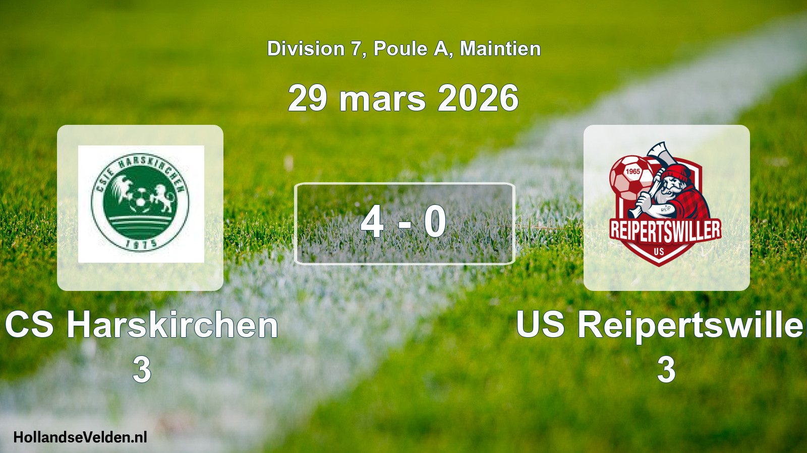 Gespeelde wedstrijd: CS Harskirchen 3 - US Reipertswiller 3 4 - 0 (29 maart 2026)