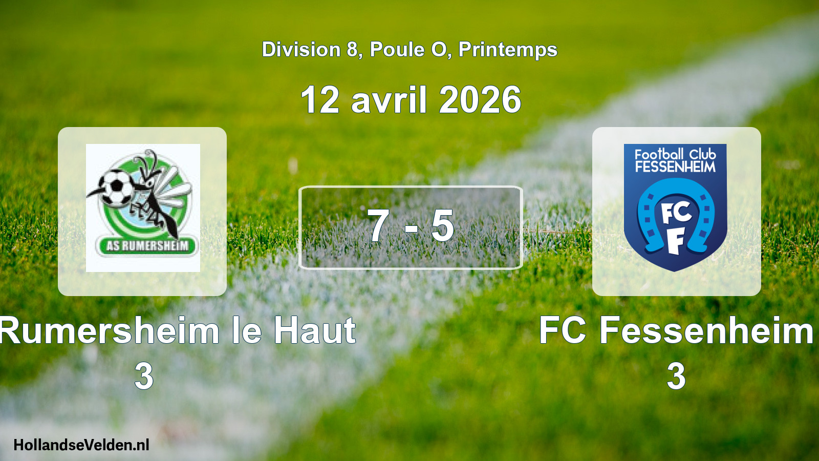 Gespeelde wedstrijd: AS Rumersheim le Haut 3 - FC Fessenheim 3 7 - 5 (12 april 2026)