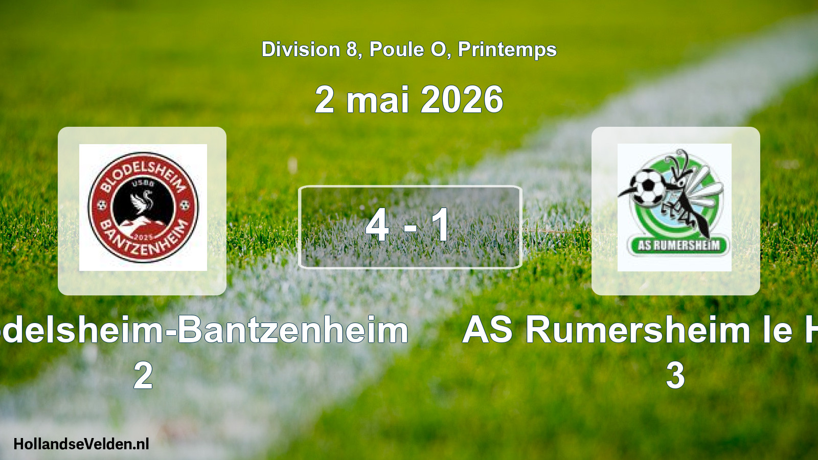 Gespeelde wedstrijd: US Blodelsheim-Bantzenheim 2 - AS Rumersheim le Haut 3 4 - 1 (2 mei 2026)