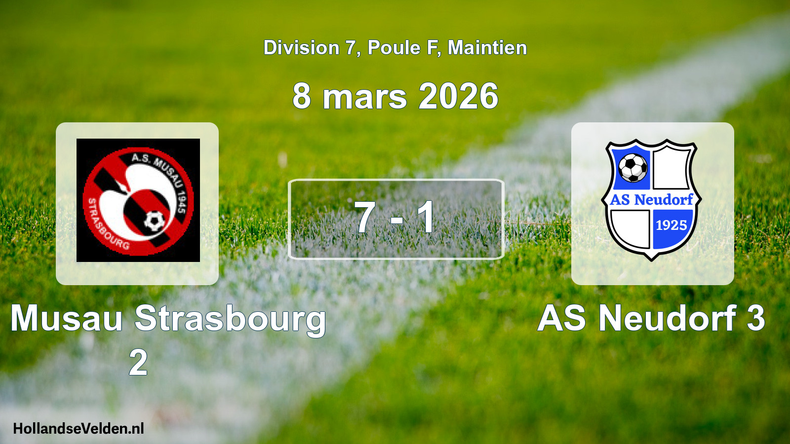 Gespeelde wedstrijd: AS Musau Strasbourg 2 - AS Neudorf 3 7 - 1 (8 maart 2026)