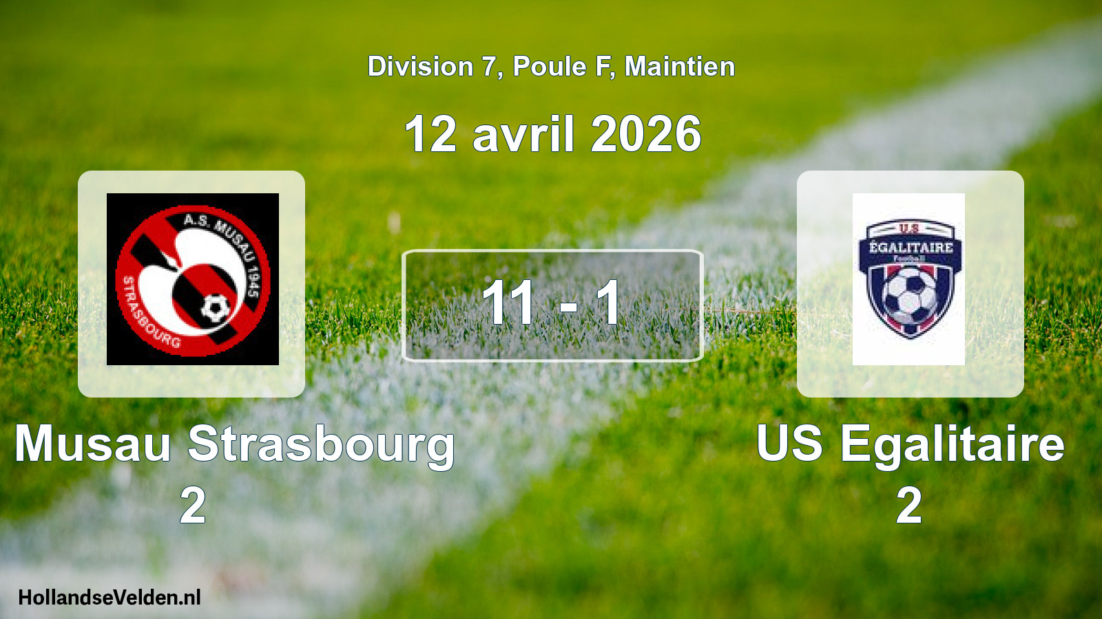Gespeelde wedstrijd: AS Musau Strasbourg 2 - US Egalitaire 2 11 - 1 (12 april 2026)