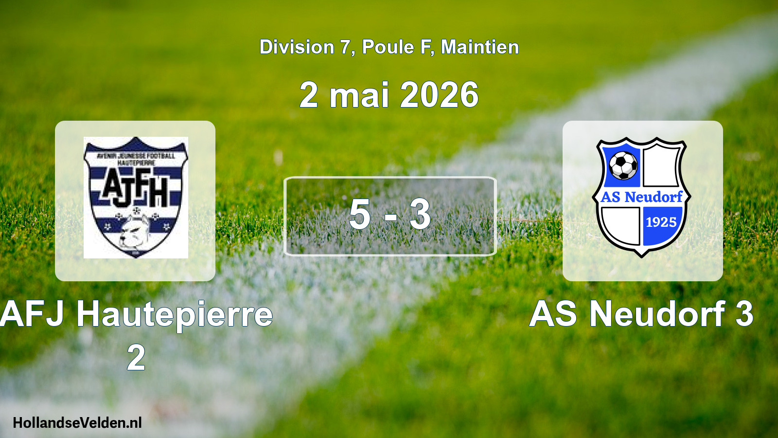 Gespeelde wedstrijd: AFJ Hautepierre 2 - AS Neudorf 3 5 - 3 (2 mei 2026)
