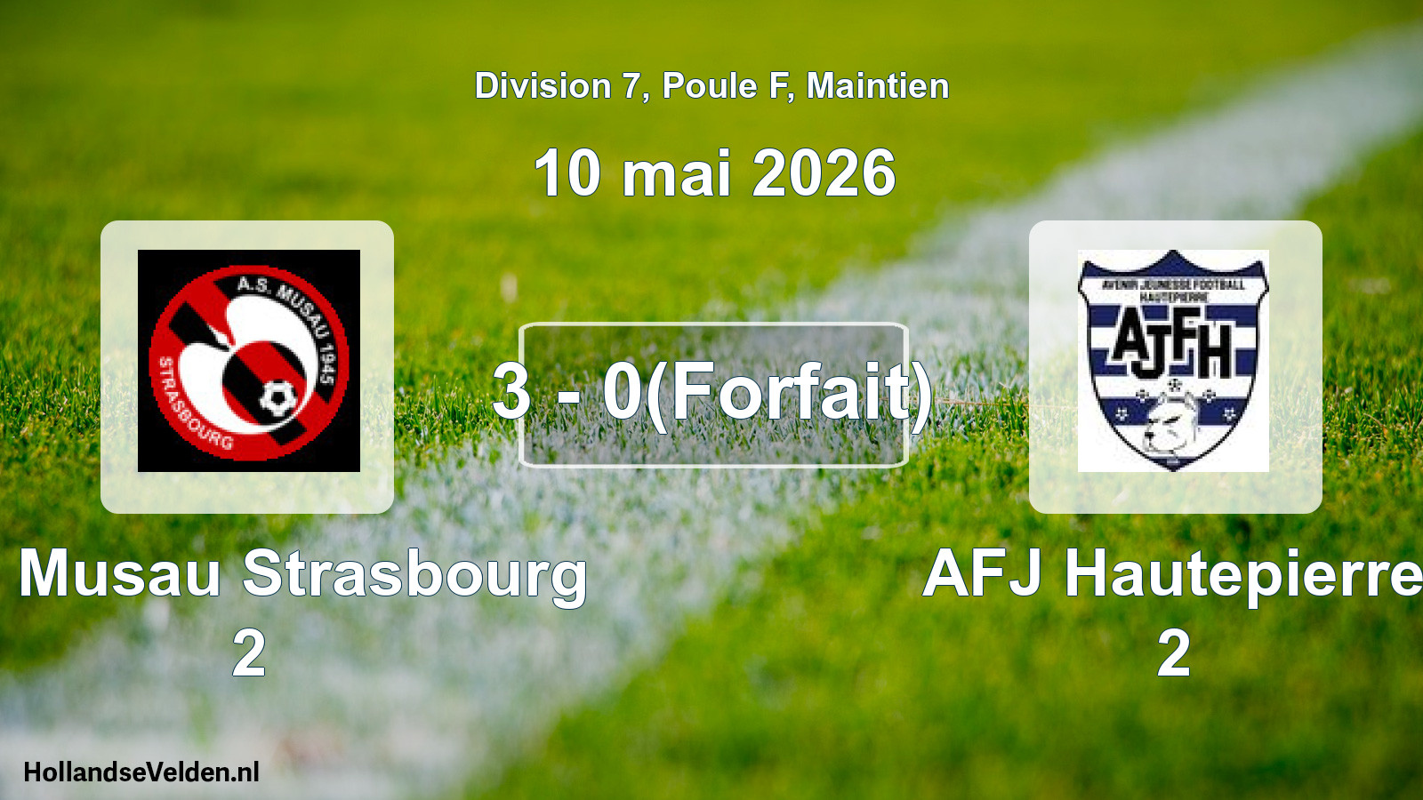 Gespeelde wedstrijd: AS Musau Strasbourg 2 - AFJ Hautepierre 2 3 - 0(Forfait) (10 mei 2026)