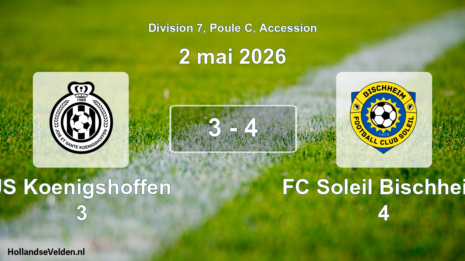 Gespeelde wedstrijd: JS Koenigshoffen 3 - FC Soleil Bischheim 4 3 - 4 (2 mei 2026)