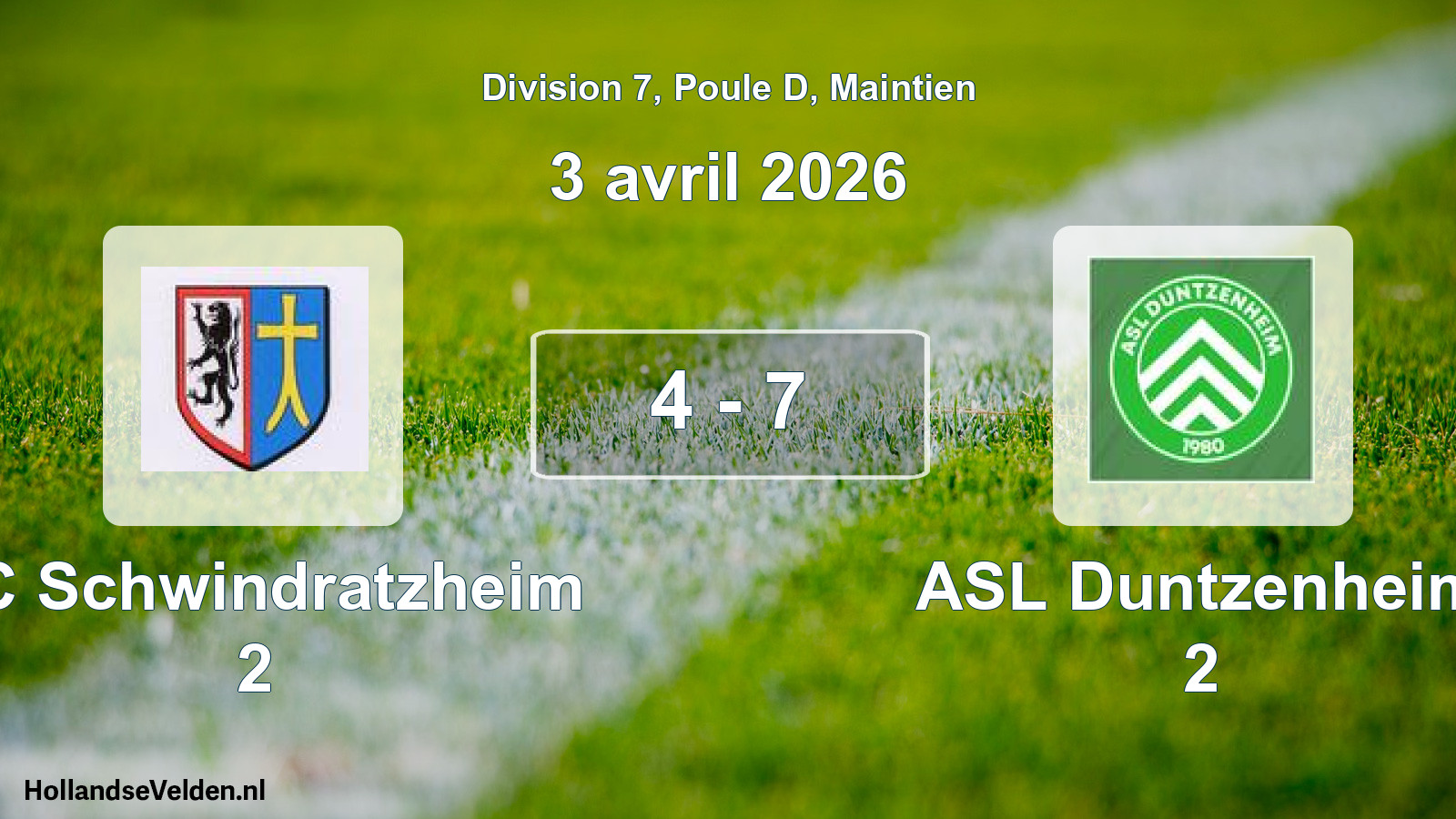 Gespeelde wedstrijd: FC Schwindratzheim 2 - ASL Duntzenheim 2 4 - 7 (3 april 2026)