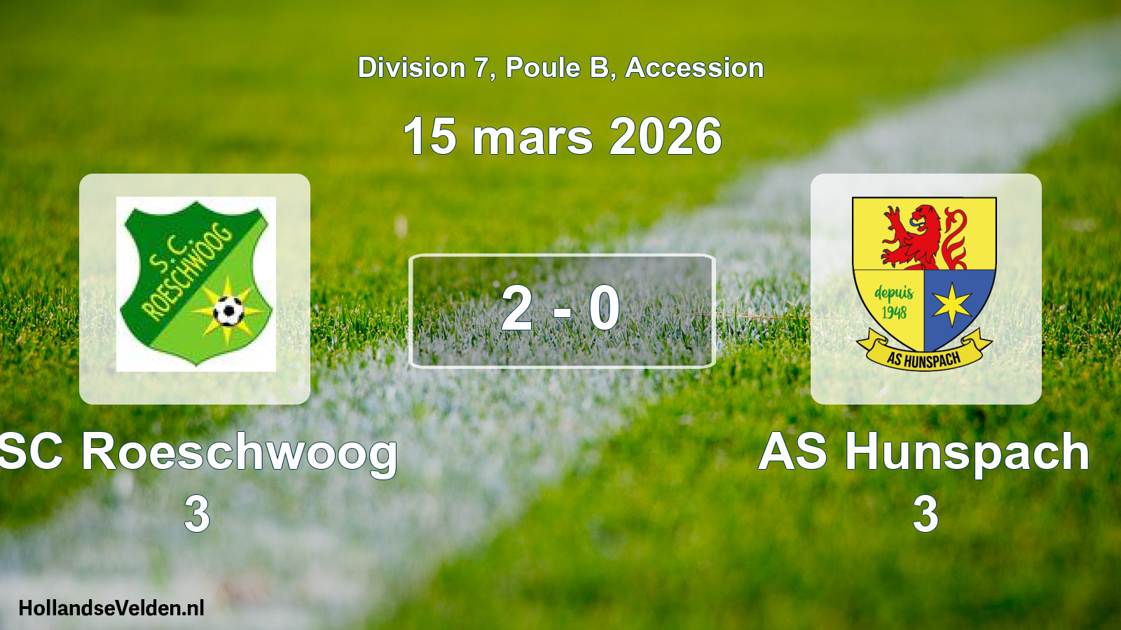 Gespeelde wedstrijd: SC Roeschwoog 3 - AS Hunspach 3 2 - 0 (15 maart 2026)