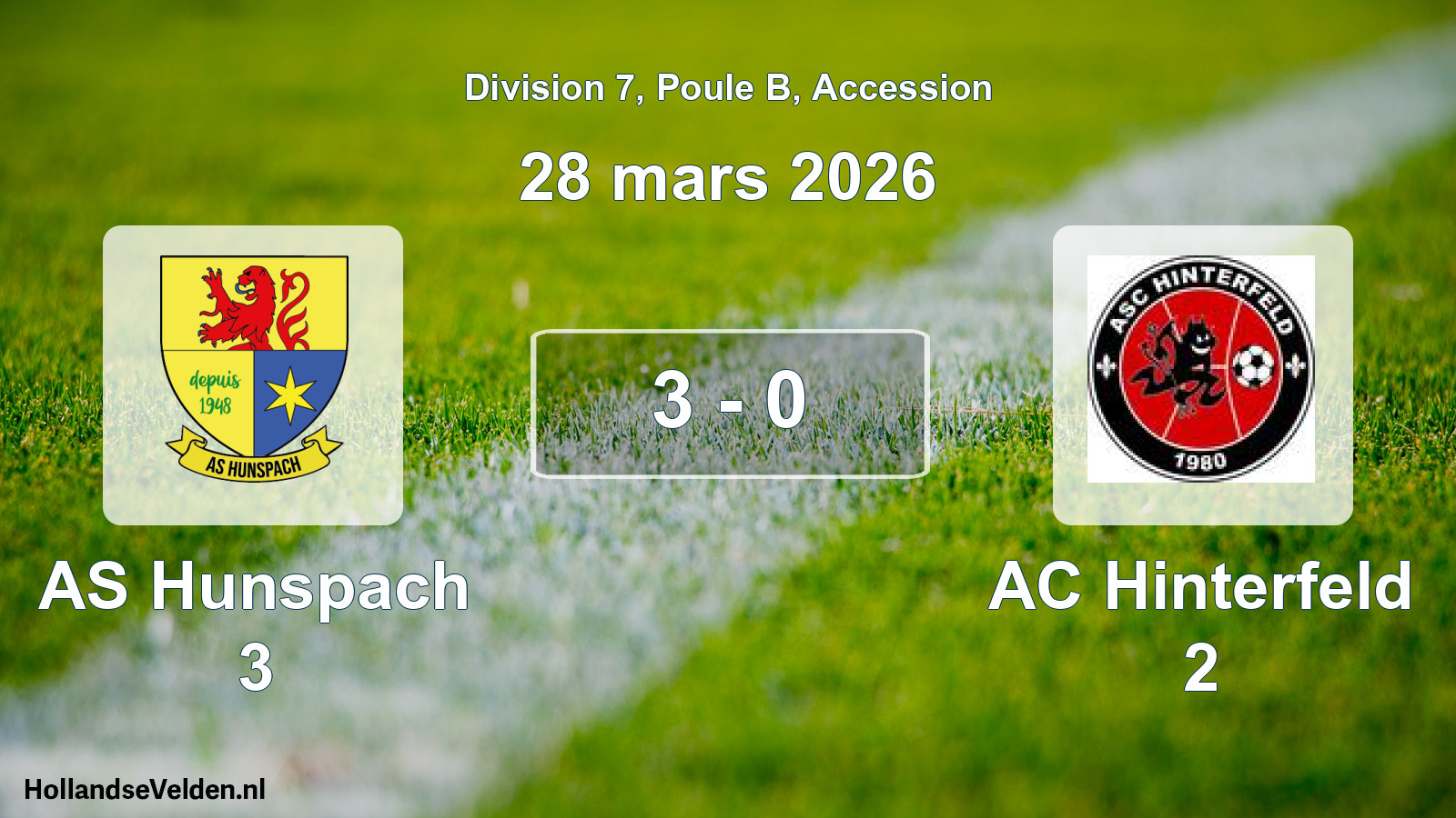 Gespeelde wedstrijd: AS Hunspach 3 - AC Hinterfeld 2 3 - 0 (28 maart 2026)